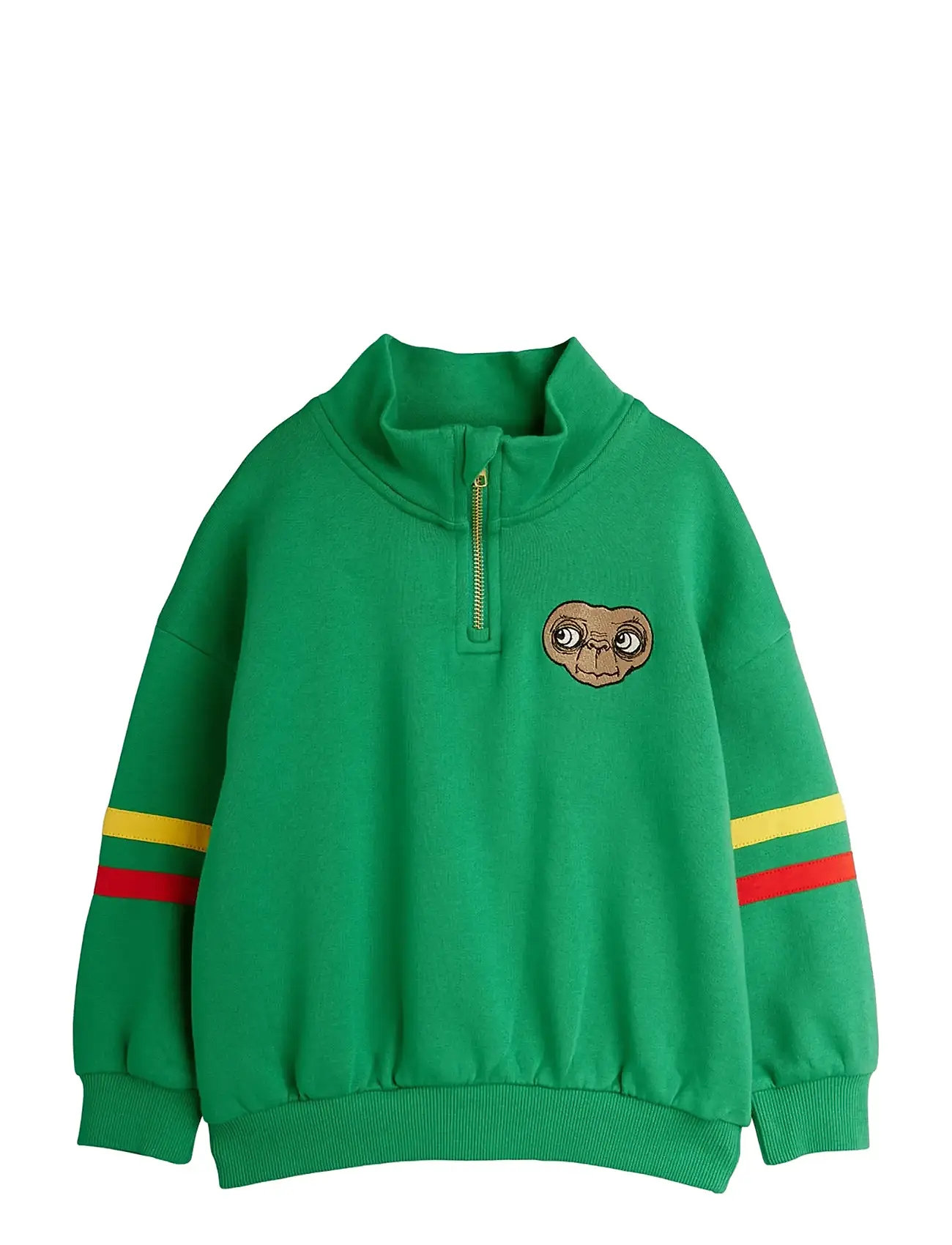 Mini Rodini E.t Emb Halfzip Sweatshirt, 104/110, Green, Sweatshirts & Hættetrøjer > Sweatshirts, Børn