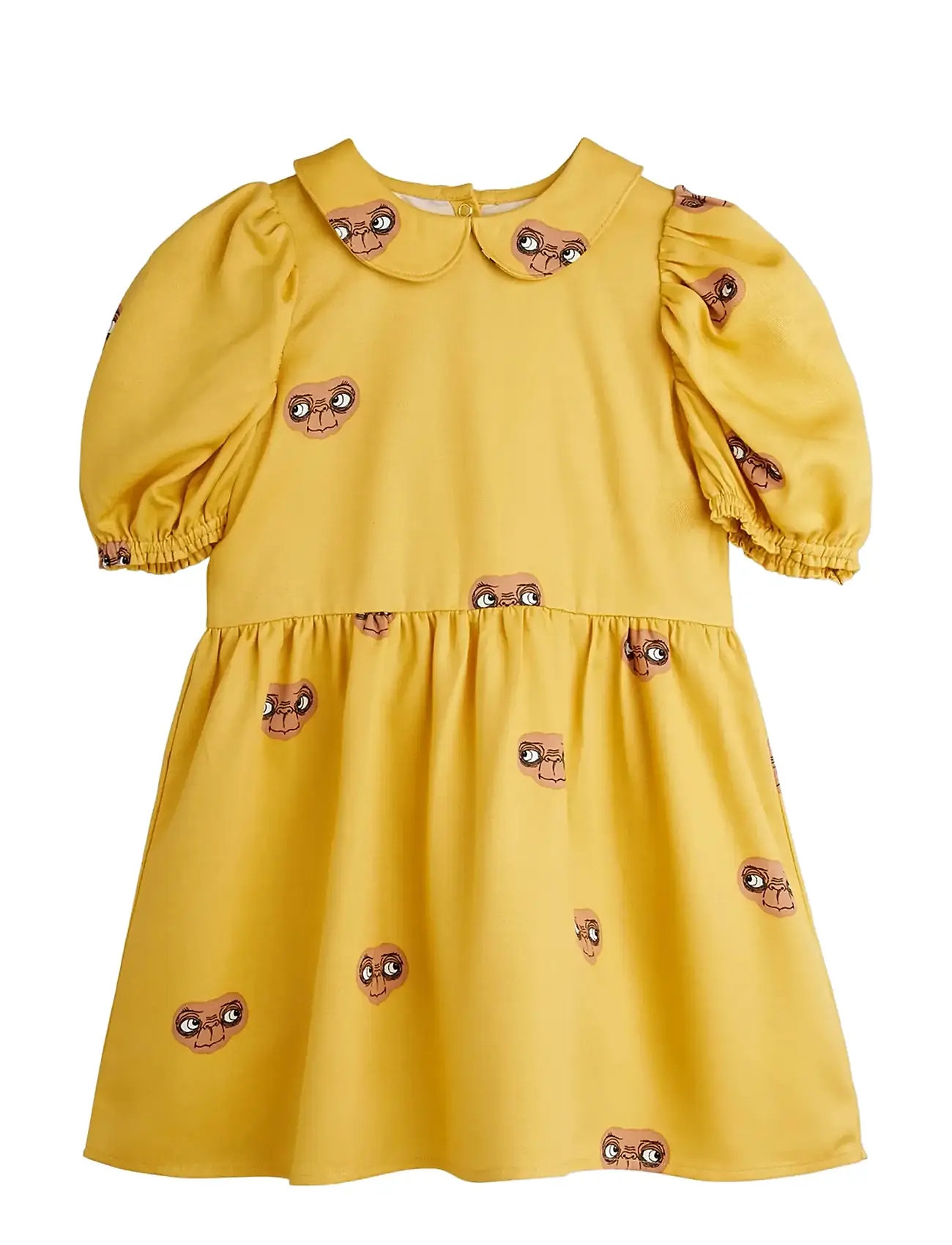 Mini Rodini E.t Aop Woven Ss Dress, 140/146, Yellow, Fritidskjoler > Kortærmede Fritidskjoler, Børn