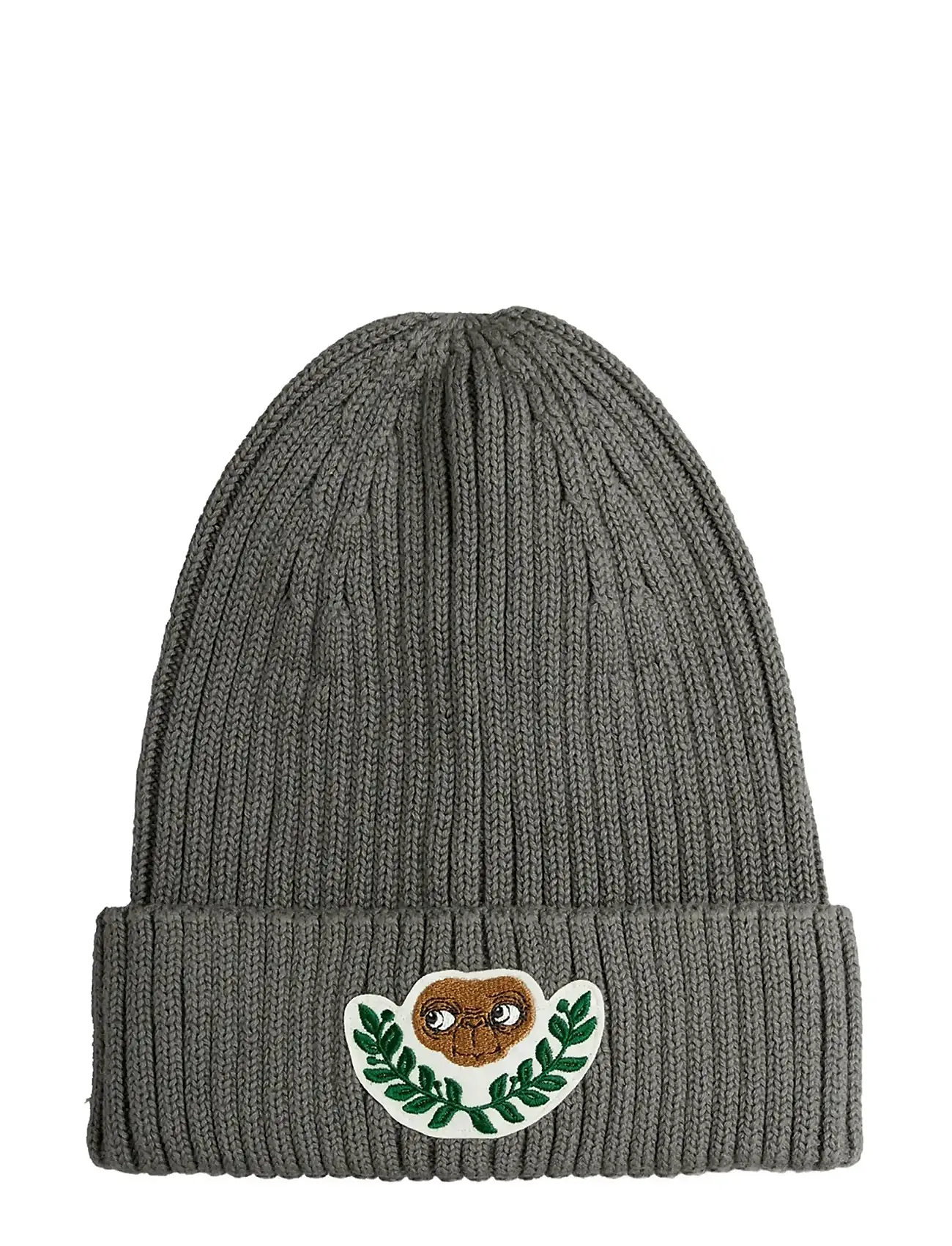 Mini Rodini E.t Patch Knitted Rib Fold Up Hat, 56/58, Grey, Huer > Beanie, Børn