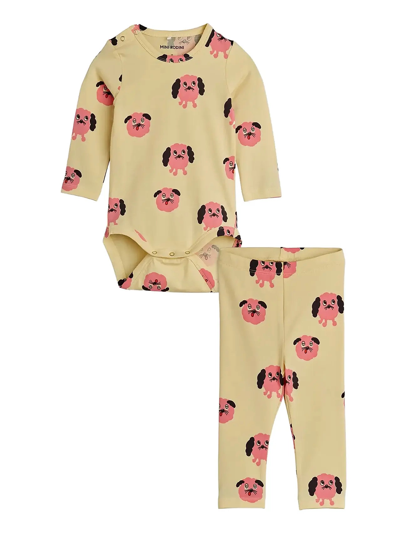 Mini Rodini Doggies Aop Baby Set, 68/74, Yellow, Sæt > Sæt Med Krop, Børn