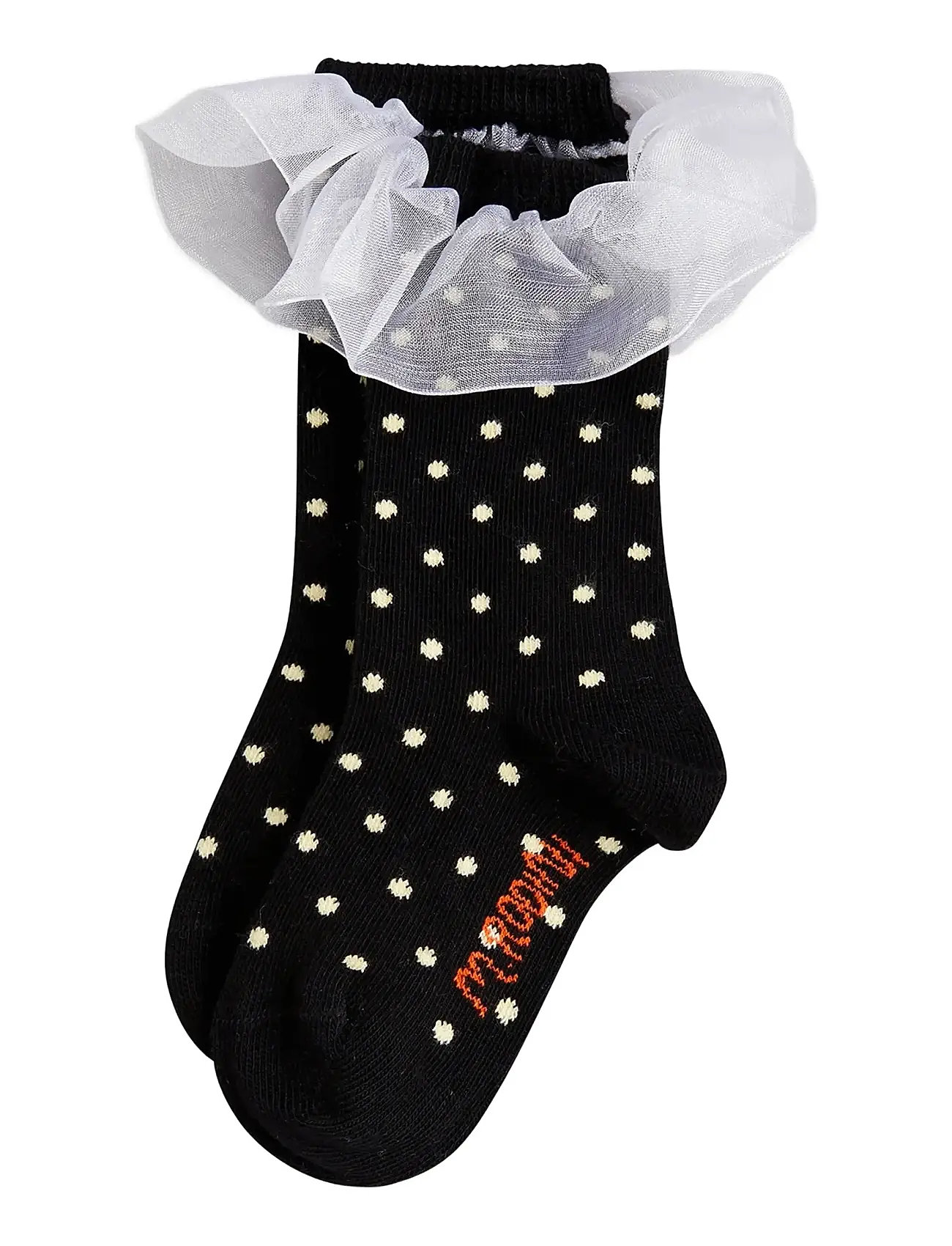 Mini Rodini Polka Dot Frill 1-Pack Socks, 24/27, Black, Sokker & Strømpebukser > Sokker, Børn