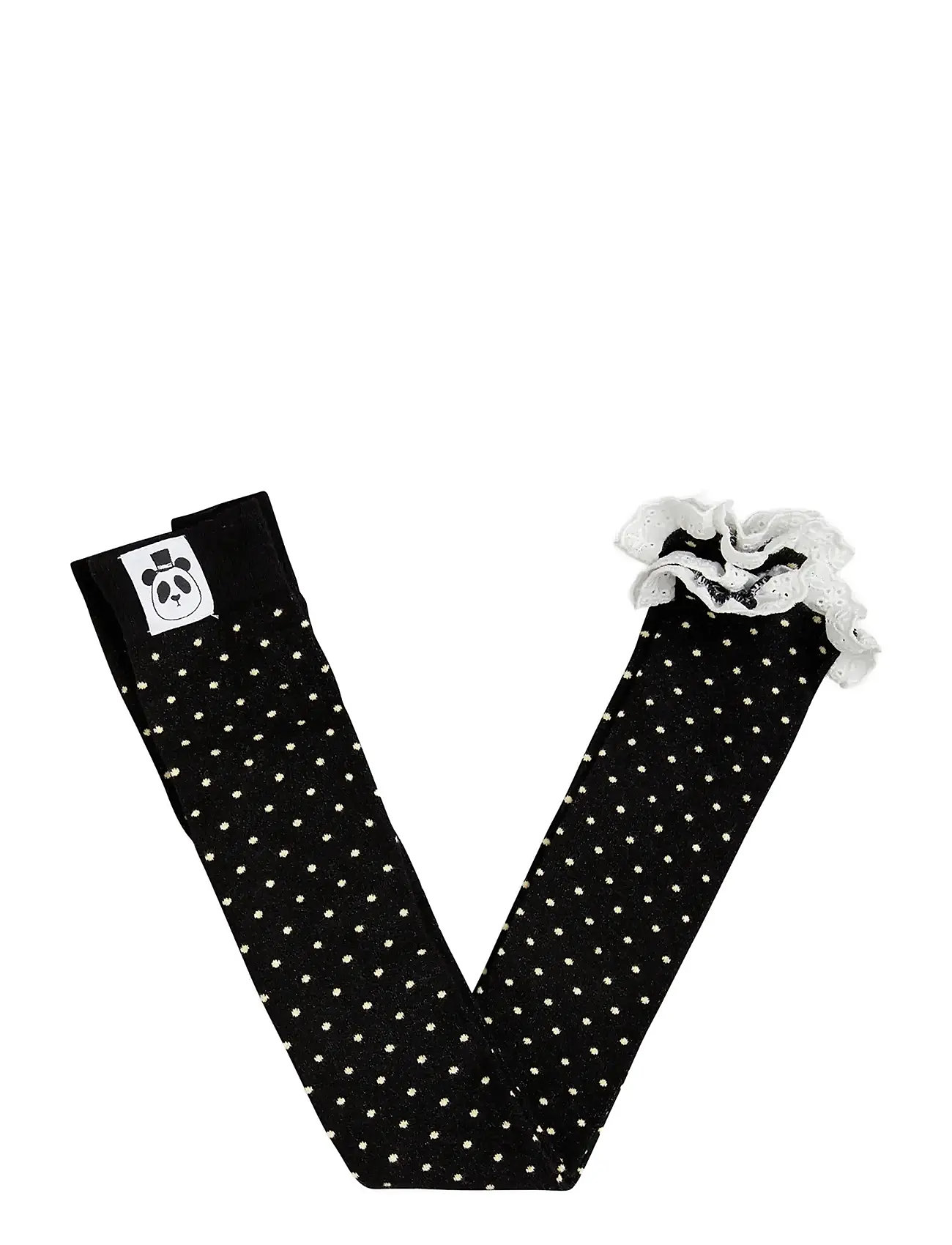 Mini Rodini Polka Dot Lace Edge 1-Pack Leggings, 56/62, Black, Sokker Og Strømpebukser > Strømpebukser, Børn