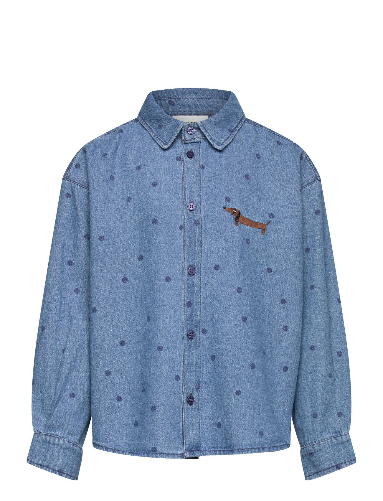 Mini Rodini Lw Denim Dots Aop Ls Shirt, 116/122, Blue, Skjorter > Langærmede Shirts, Børn