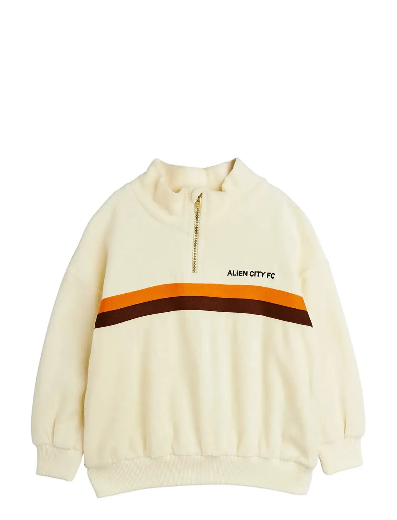 Mini Rodini Alien City Fc Emb Half Zip Terry Sweatshirt, 92/98, White, Sweatshirts & Hættetrøjer > Sweatshirts, Børn