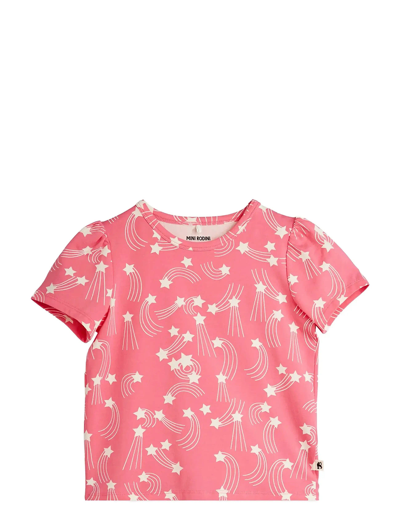 Mini Rodini Starfall Aop Puff Sleeve Ss Top, 128/134, Pink, T-Shirts > Kortærmede, Børn