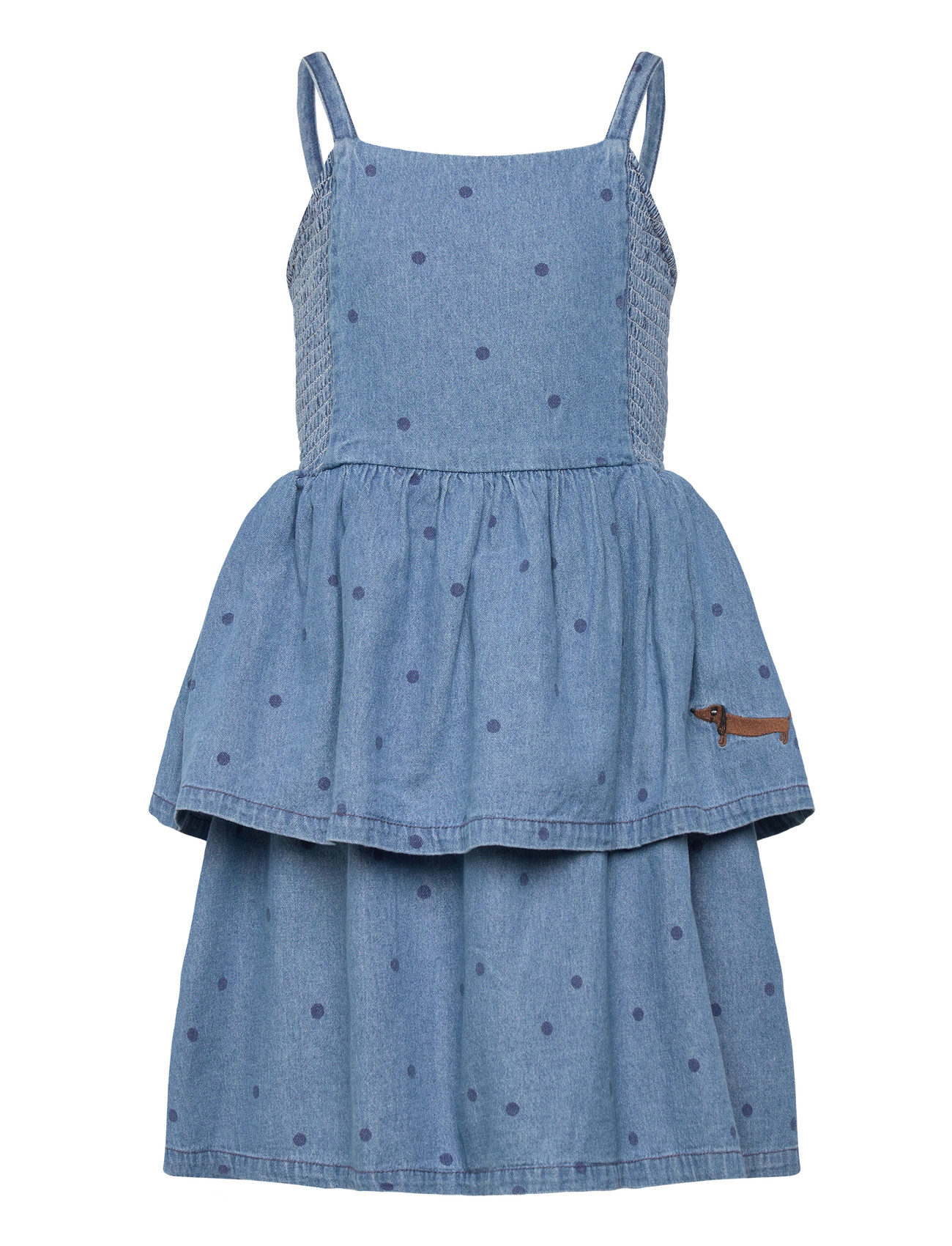 Mini Rodini Lw Denim Dots Aop Strap Dress, 80/86, Blue, Fritidskjoler > Fritidskjoler Uden Ærmer, Børn