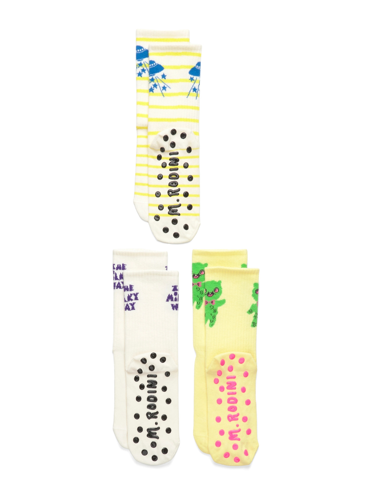 Mini Rodini The Milky Way 3-Pack Anti-Slip Socks, 16/19, Multi/patterned, Sokker Og Strømpebukser > Skridsikre Sokker, Børn
