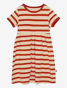 Stripe ss dress - short-sleeved casual dresses - red