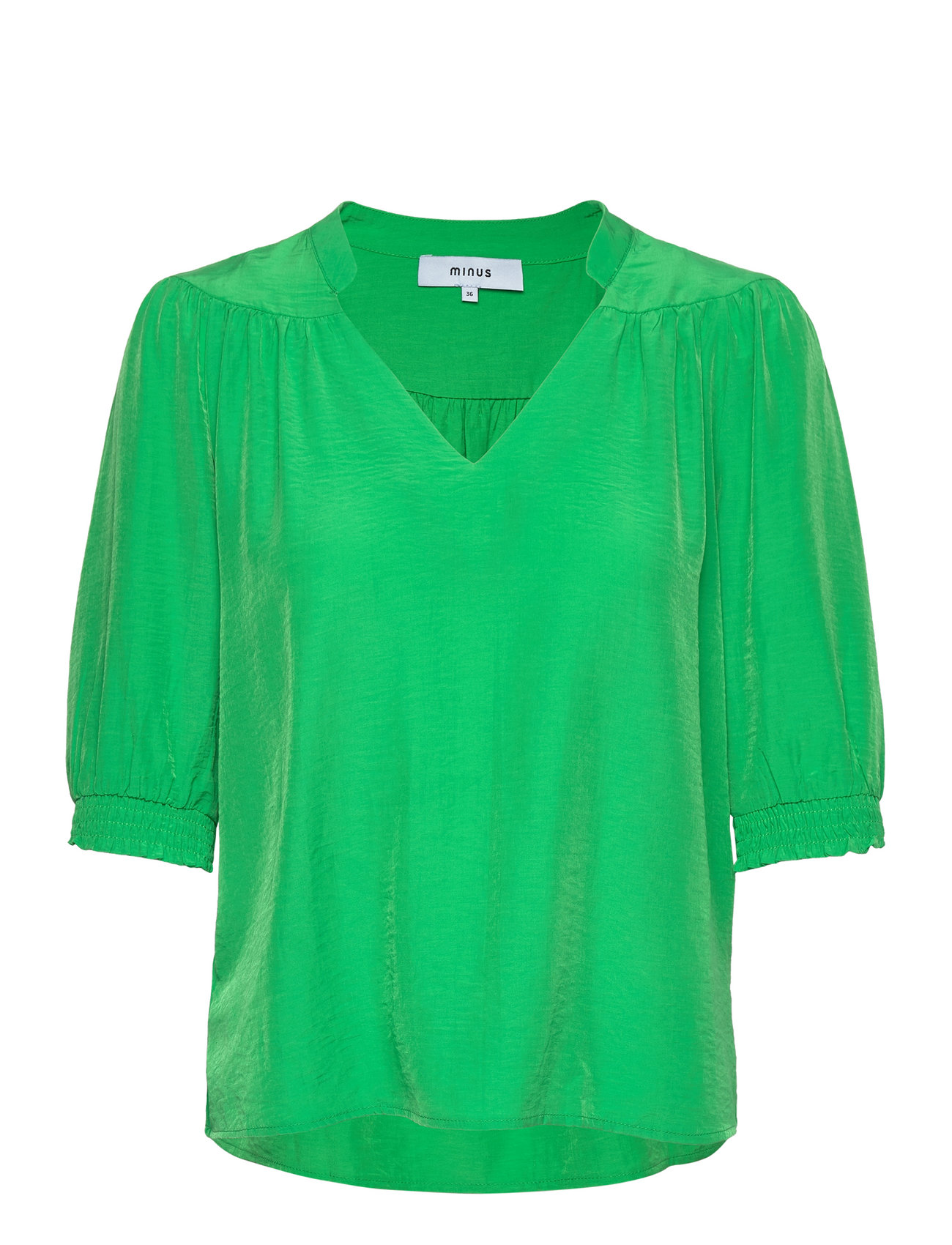 Ayame V-Neck Short Sleeve Blouse Green Minus 117200