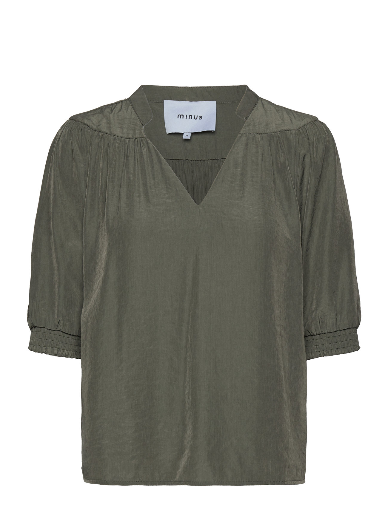 Ayame V-Neck Short Sleeve Blouse Green Minus