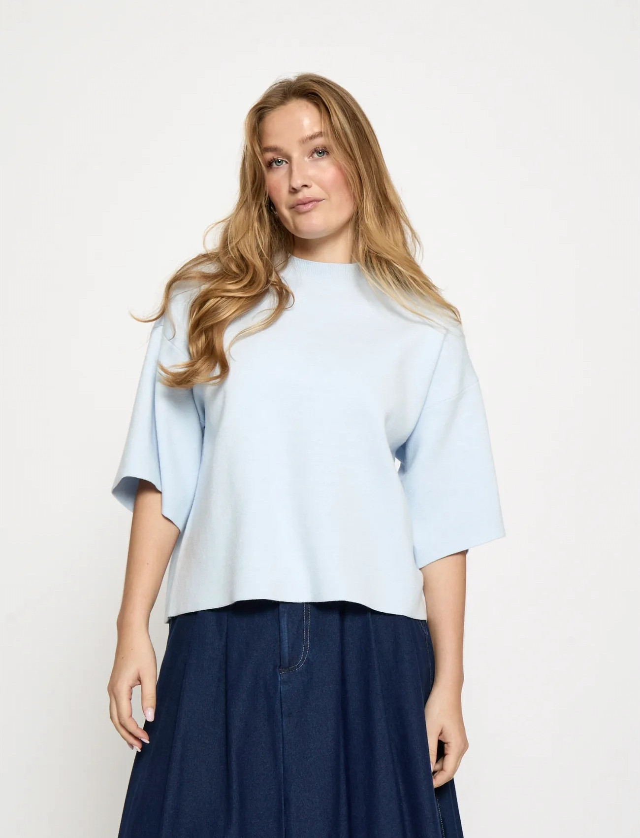 Minus Mslupi Knit T-Shirt, L/FREE, Blue, T-Shirts & Toppe > Kortærmede, Dame