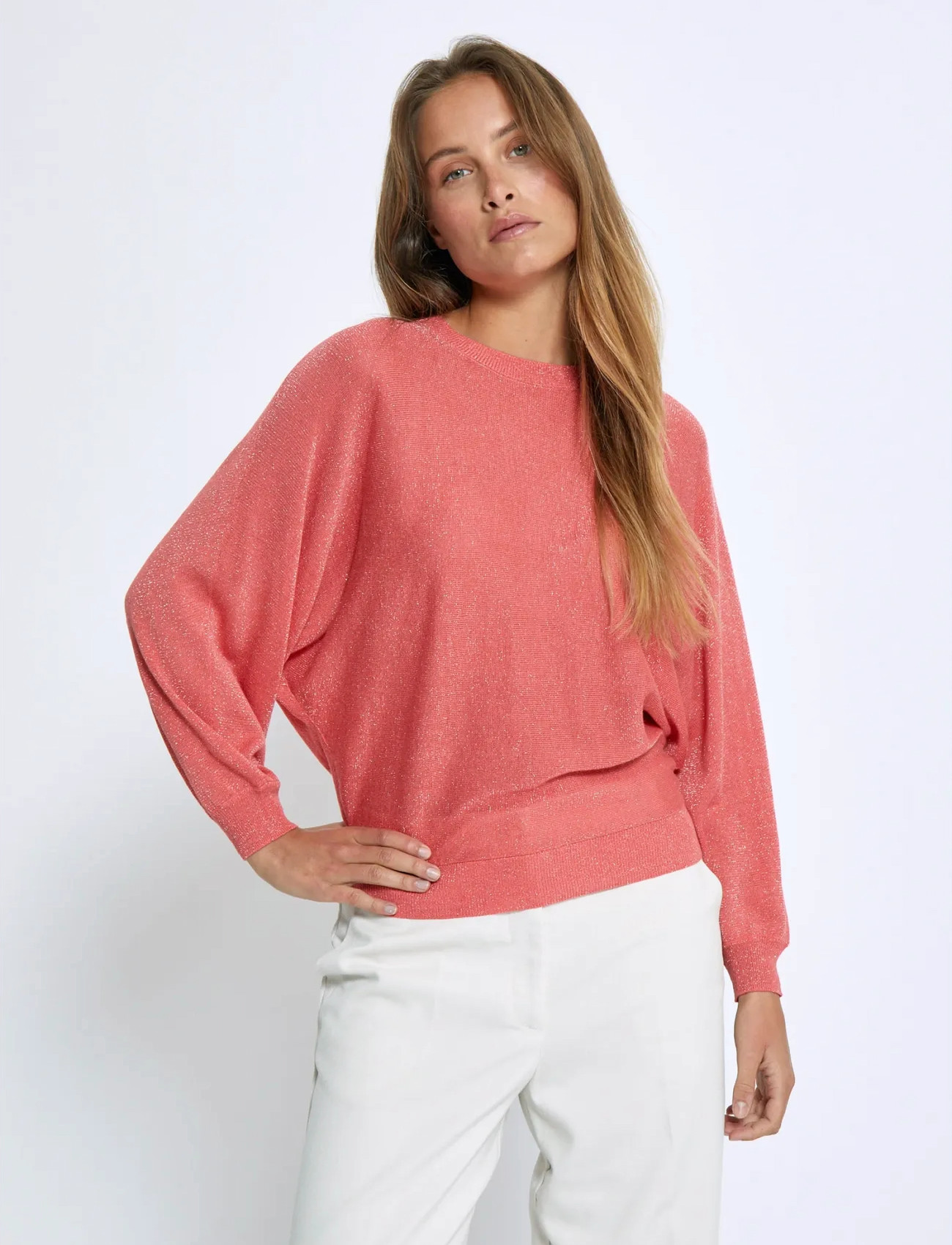 Minus Mscamelina Knit T-Shirt, L, Coral, Strik > Trøjer, Dame