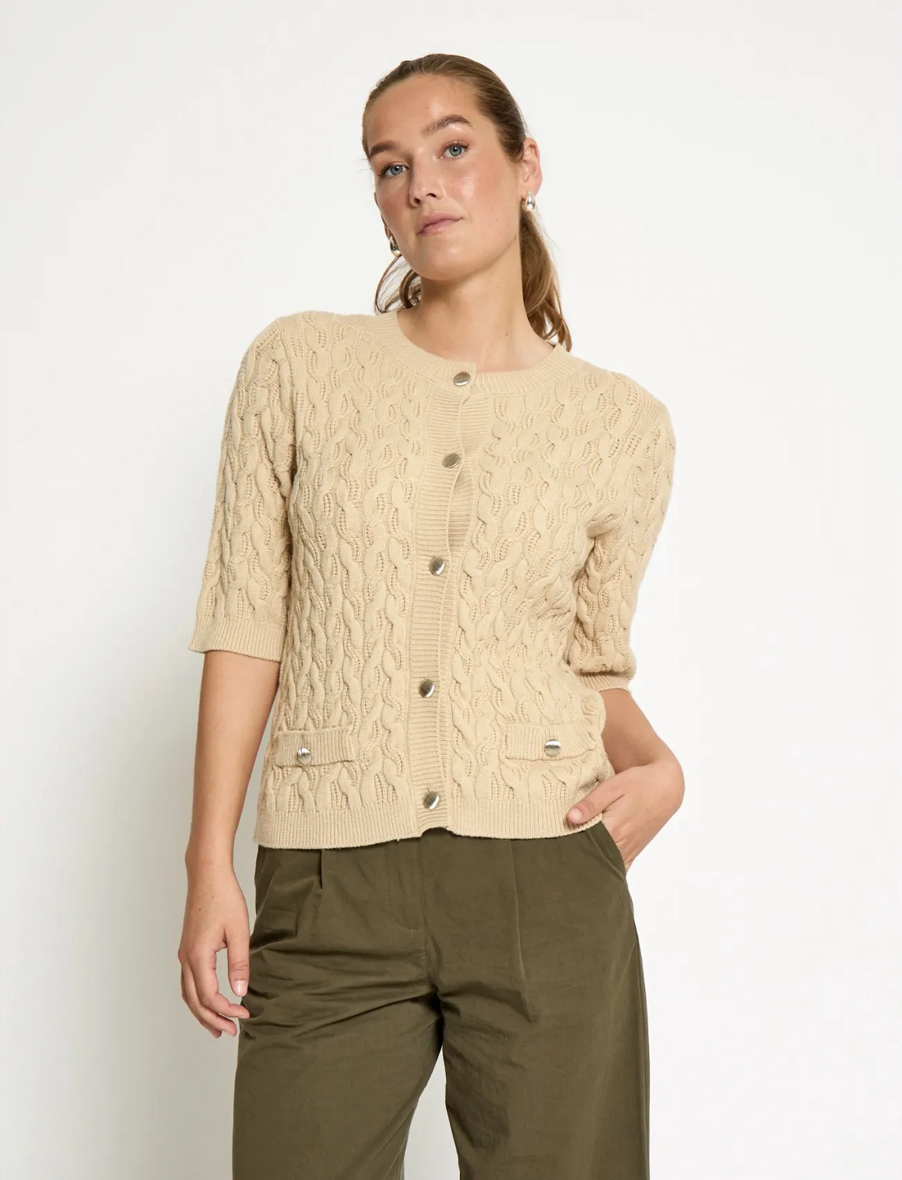Minus Msfilucca Knit Cardigan, L, Beige, Strik > Cardigans, Dame