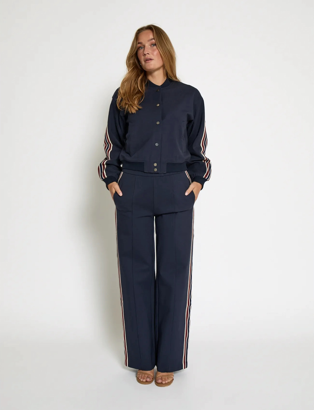 Minus Msmarabella Mid Waist Pant, L, Navy, Bukser > Brede Ben, Dame