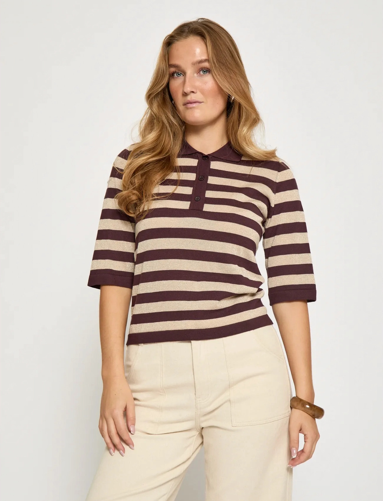Minus Msalice Knit T-Shirt, M, Burgundy, T-Shirts Og Toppe > Poloer, Dame