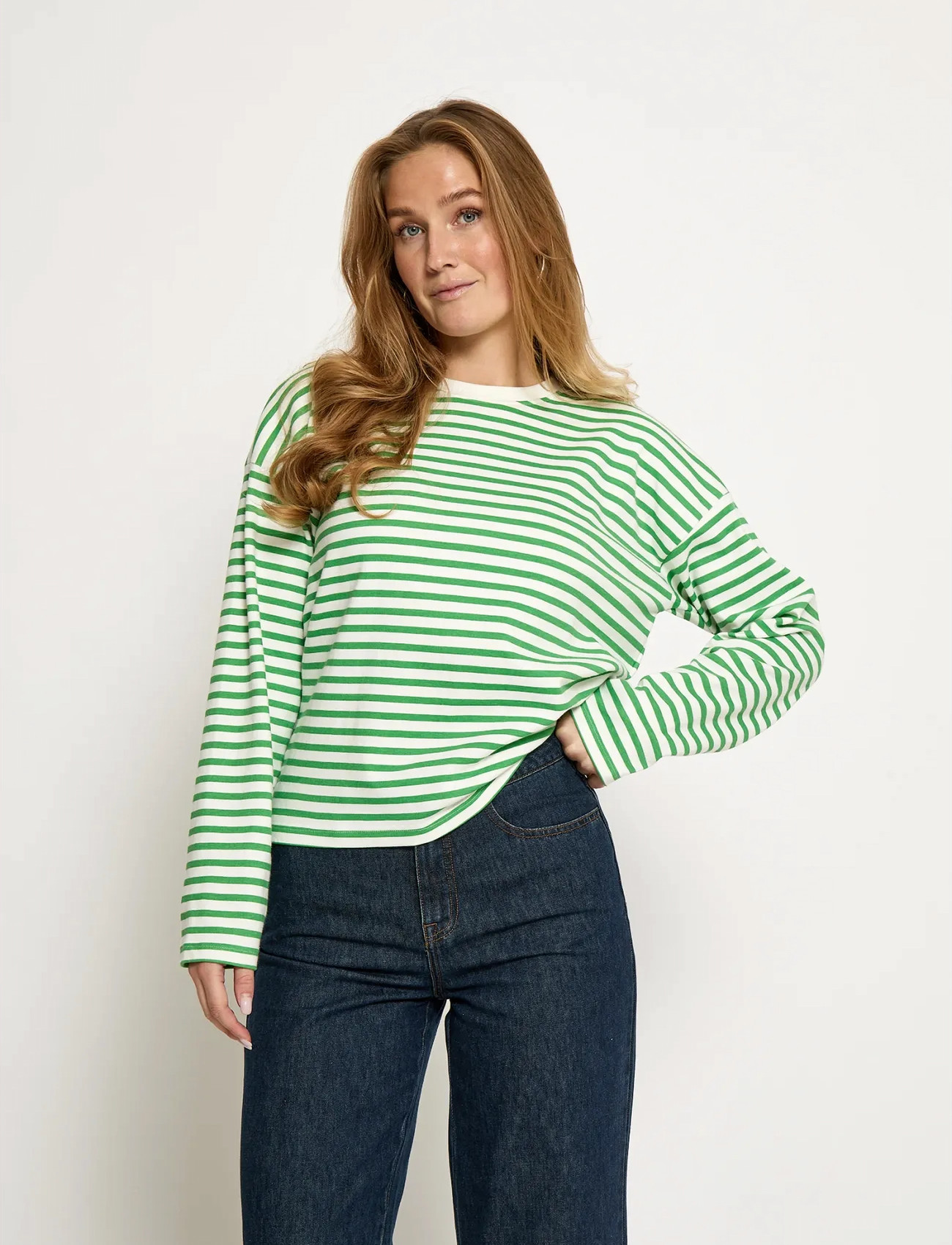 Minus Msdenisa Striped Long Sleeve T-Shir, XL, Green, T-Shirts & Toppe > Langærmede, Dame