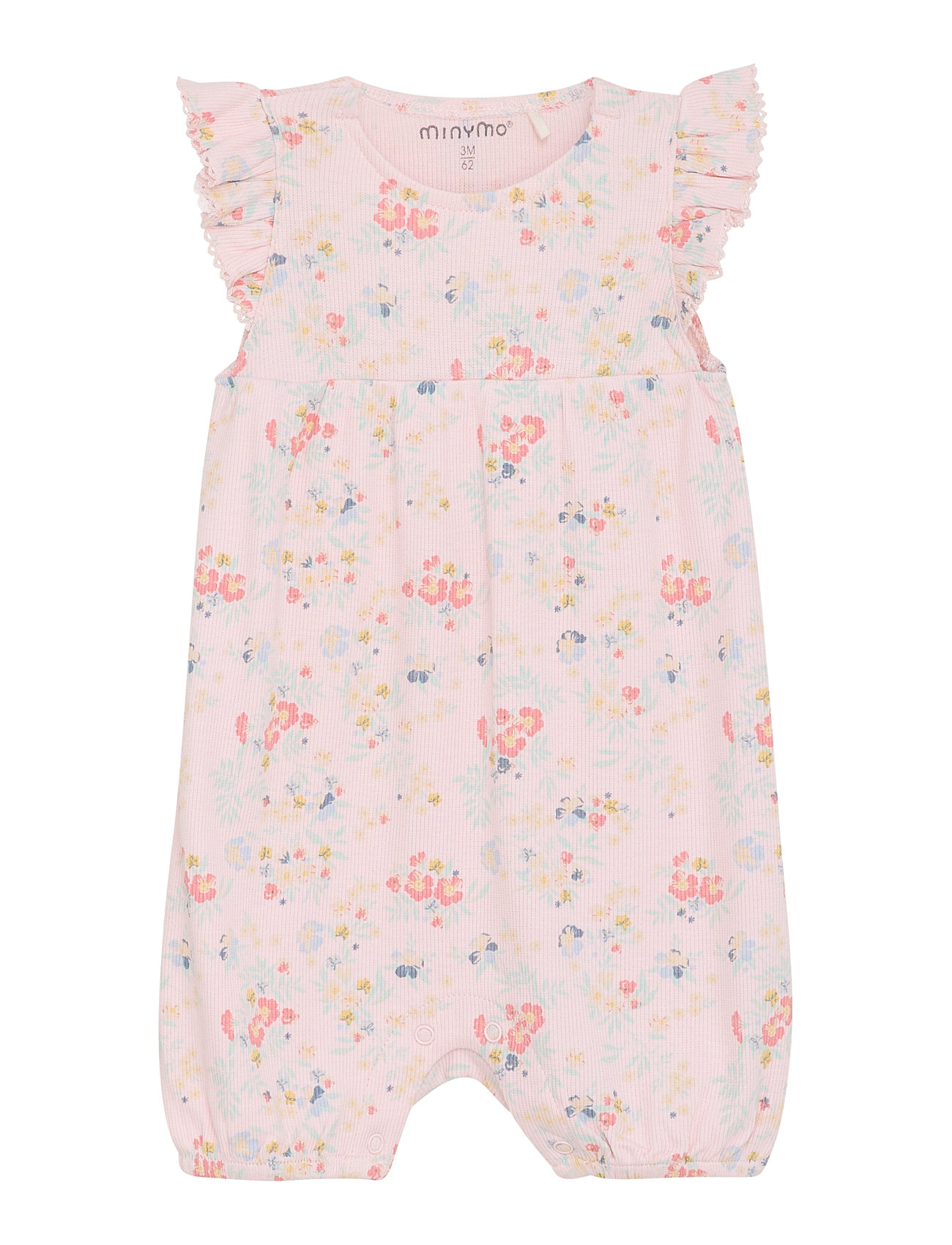 Minymo Suit Ss Aop Rib, 62, Pink, Bodysuits > Kortærmede, Børn
