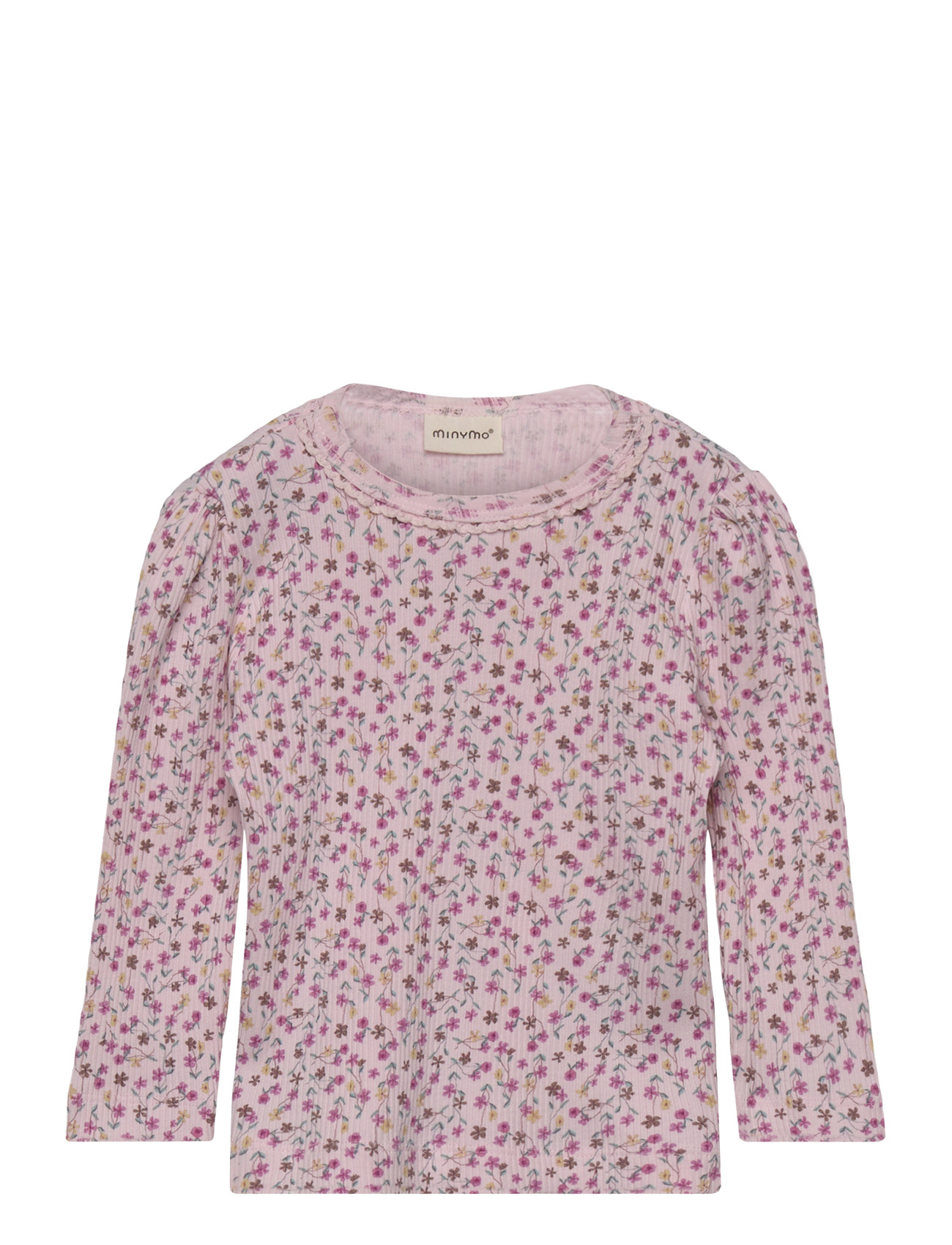 Minymo T-Shirt Ls Aop Rib, 74, Pink, T-shirts - Long-sleeved T-shirts, Børn