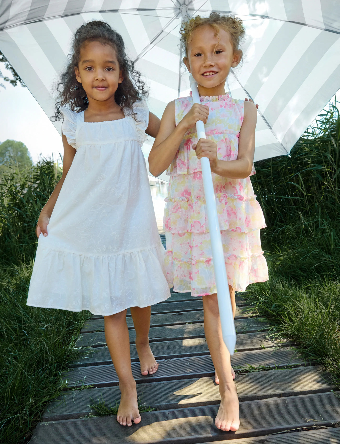 Minymo Dress Ss W. Lining, 110, White, Kjoler > Festkjoler, Børn