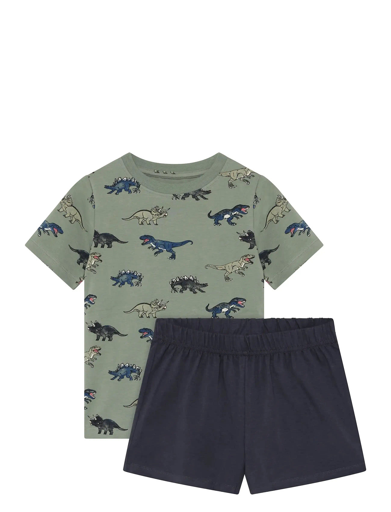 Minymo T-Shirt+Short Set Aop, 104, Khaki green, Sæt > Sæt Med Kortærmet T-Shirt, Børn