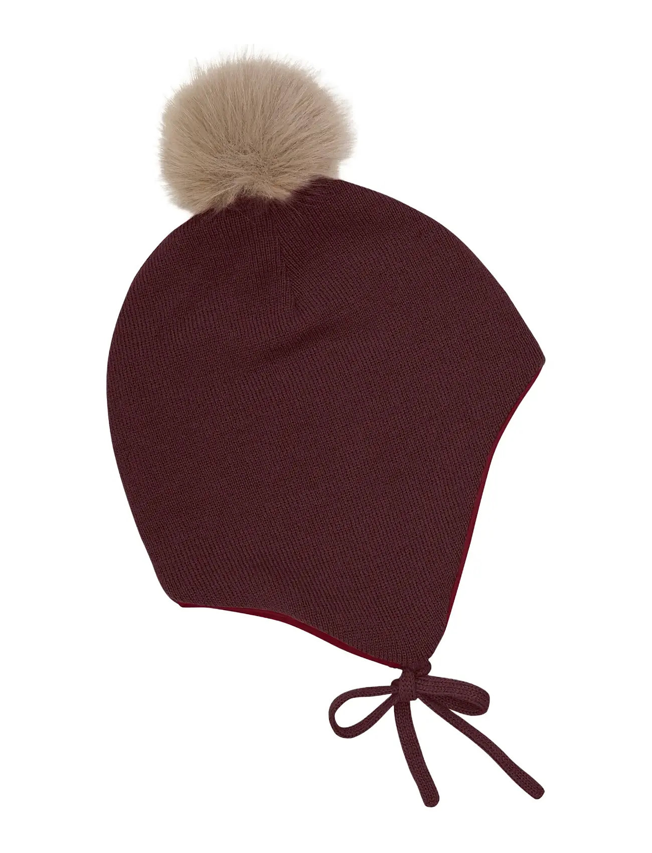 Minymo Hat W. Detachable Fake Fur, 3-6M, Red, Huer > Beanie, Børn