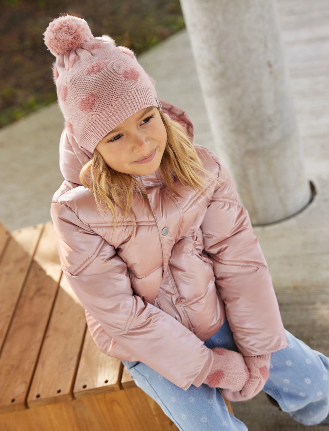 Minymo Soft Teddy Pile Knit W. Hearts, 1-3Y, Pink, Huer > Beanie, Børn
