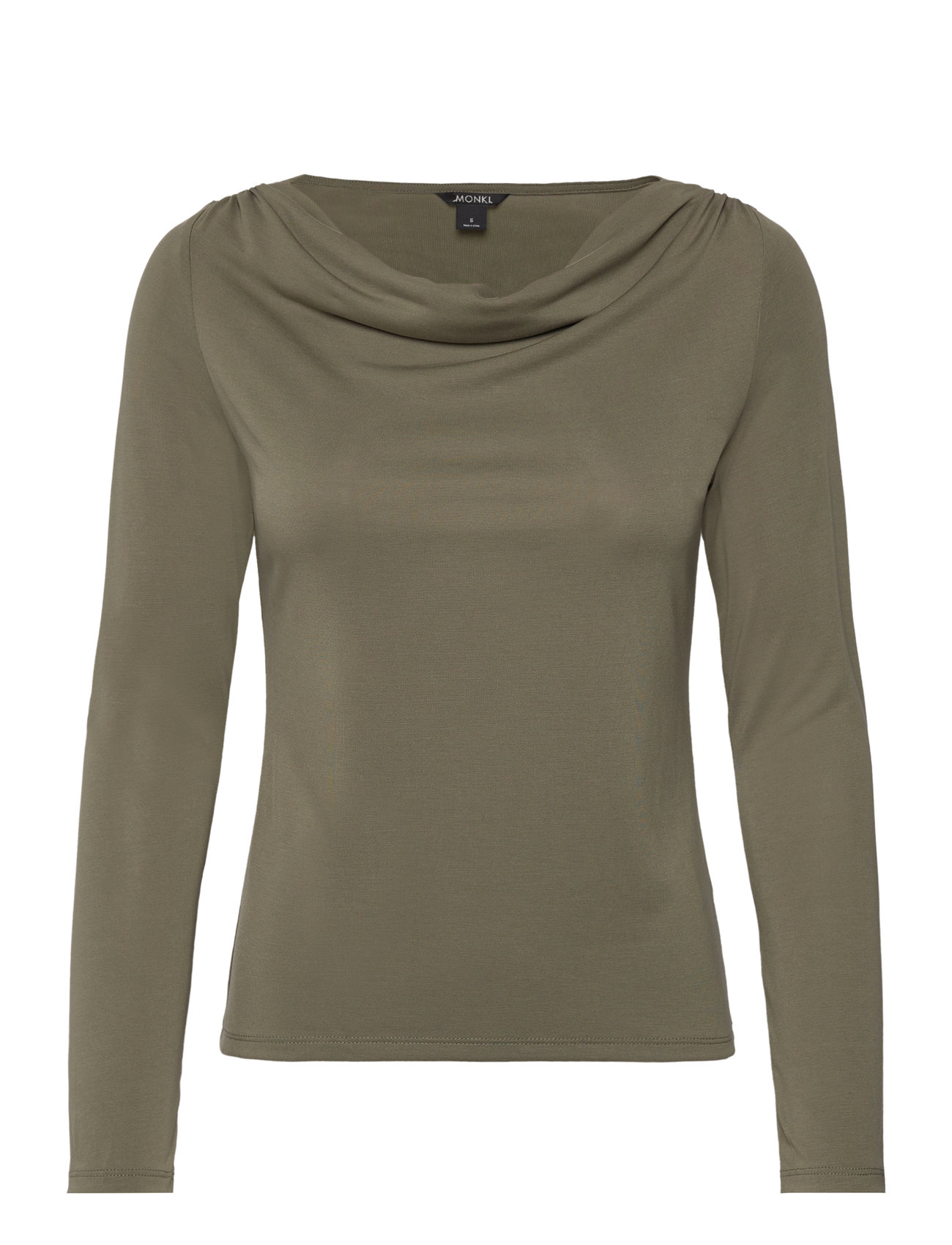 Monki Long Sleeved Ruched Boat Neck Top Khaki Green