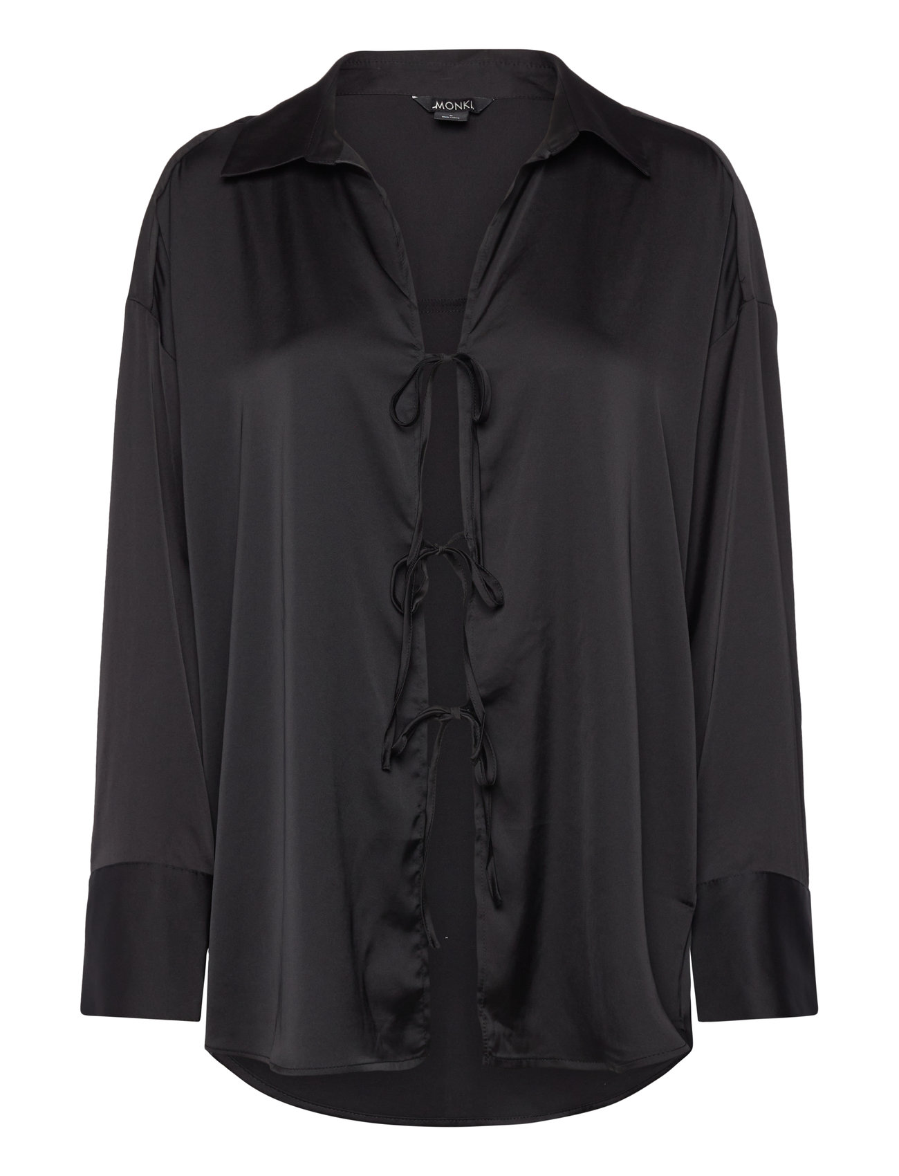 Monki Tiedetail Relaxed Satin Shirt Svart