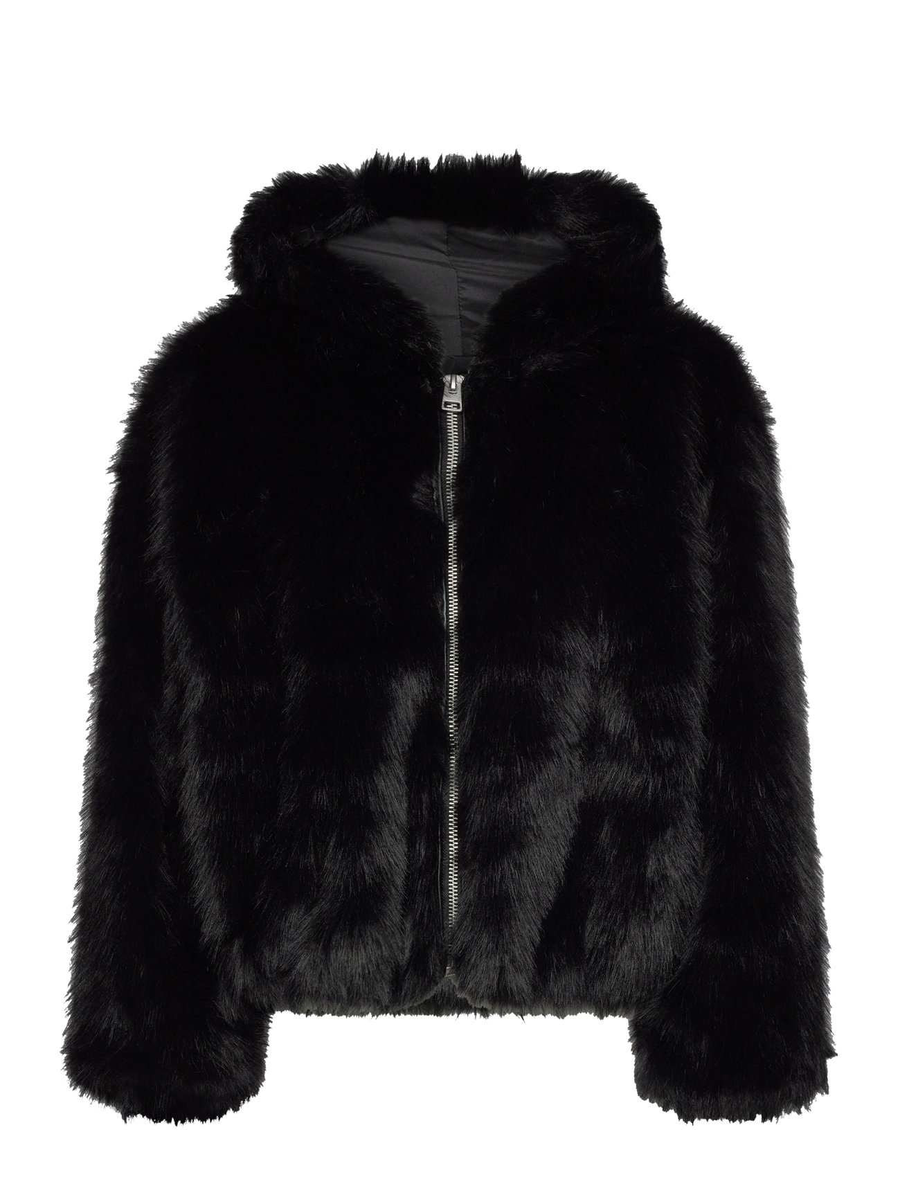 Monki Hooded Faux Fur Jacket Svart