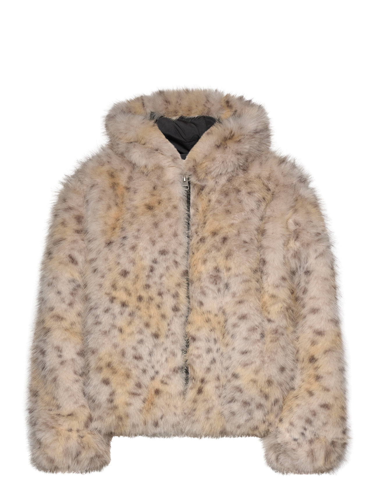 Monki Hooded Faux Fur Jacket Beige