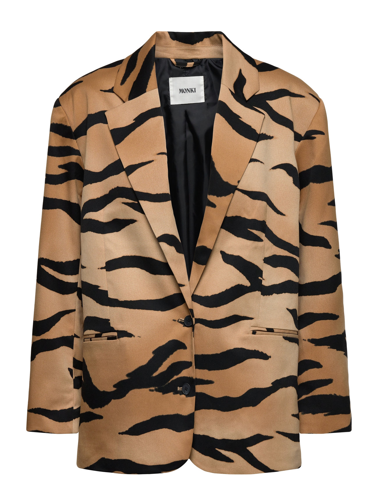 Monki Single-Breasted Over D Tiger Printed Blazer Brun