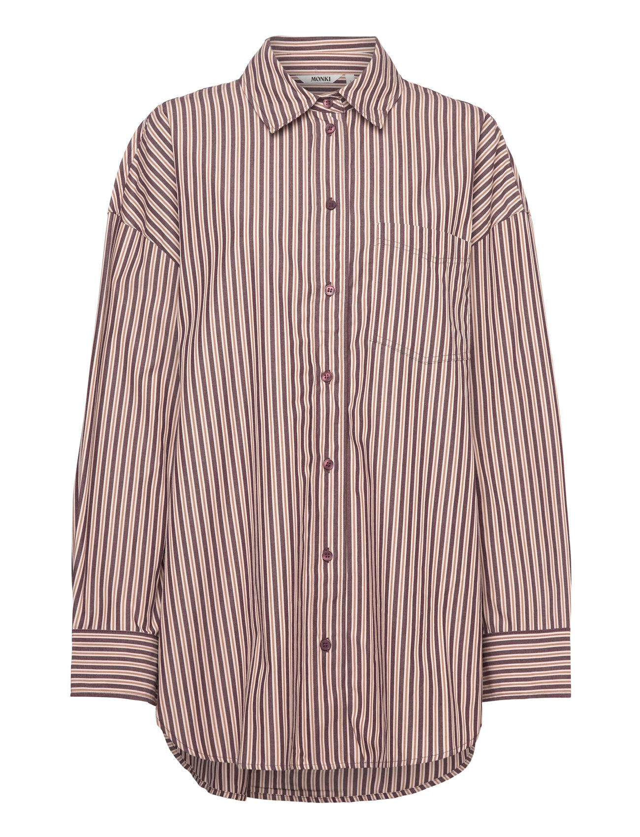 Monki Oversized Long-Sleeved Cotton Shirt, S/M, Burgundy, Skjorter > Langærmede, Dame
