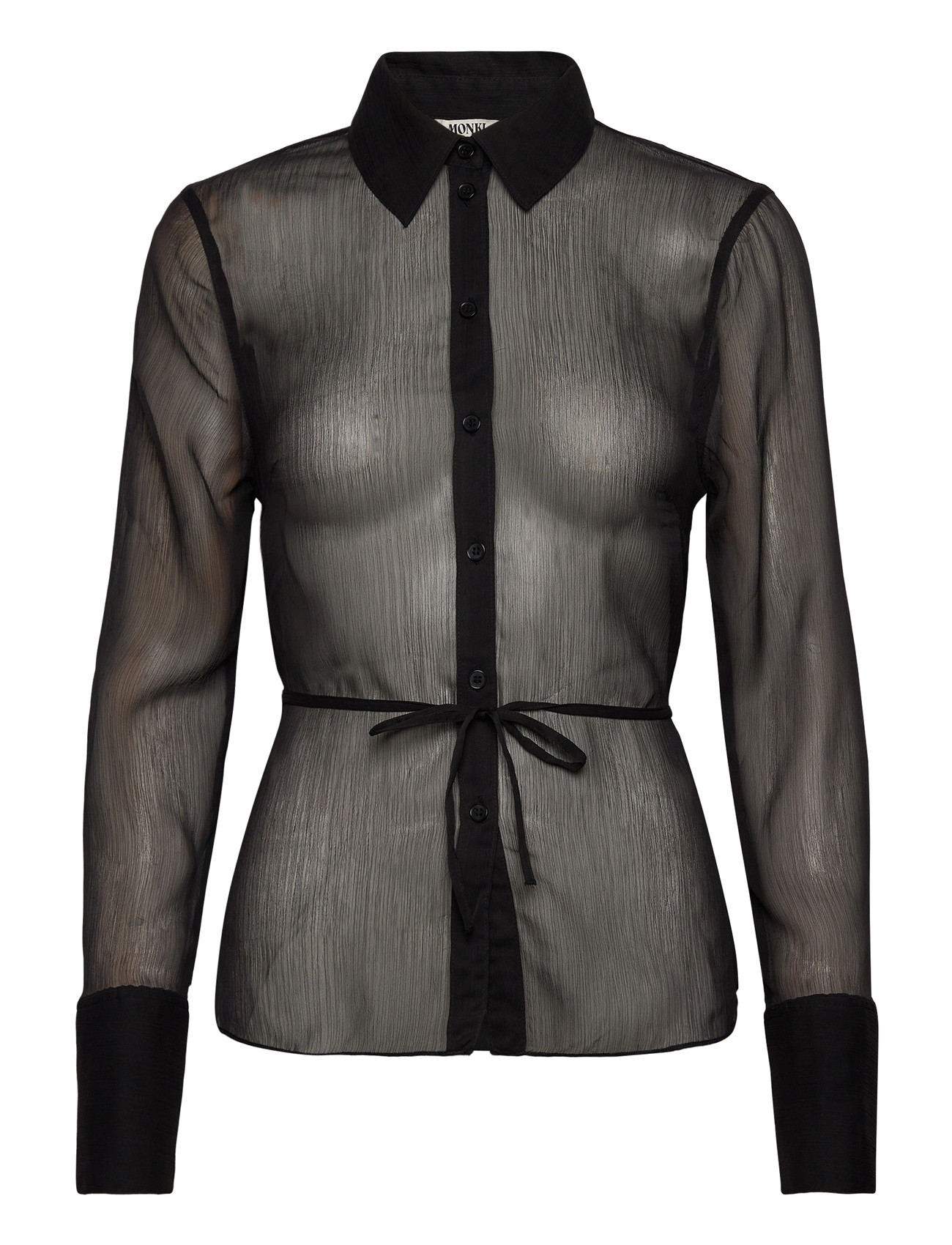 Monki Fitted Tie-Back Sheer Shirt, 40, Black, Skjorter > Langærmede, Dame