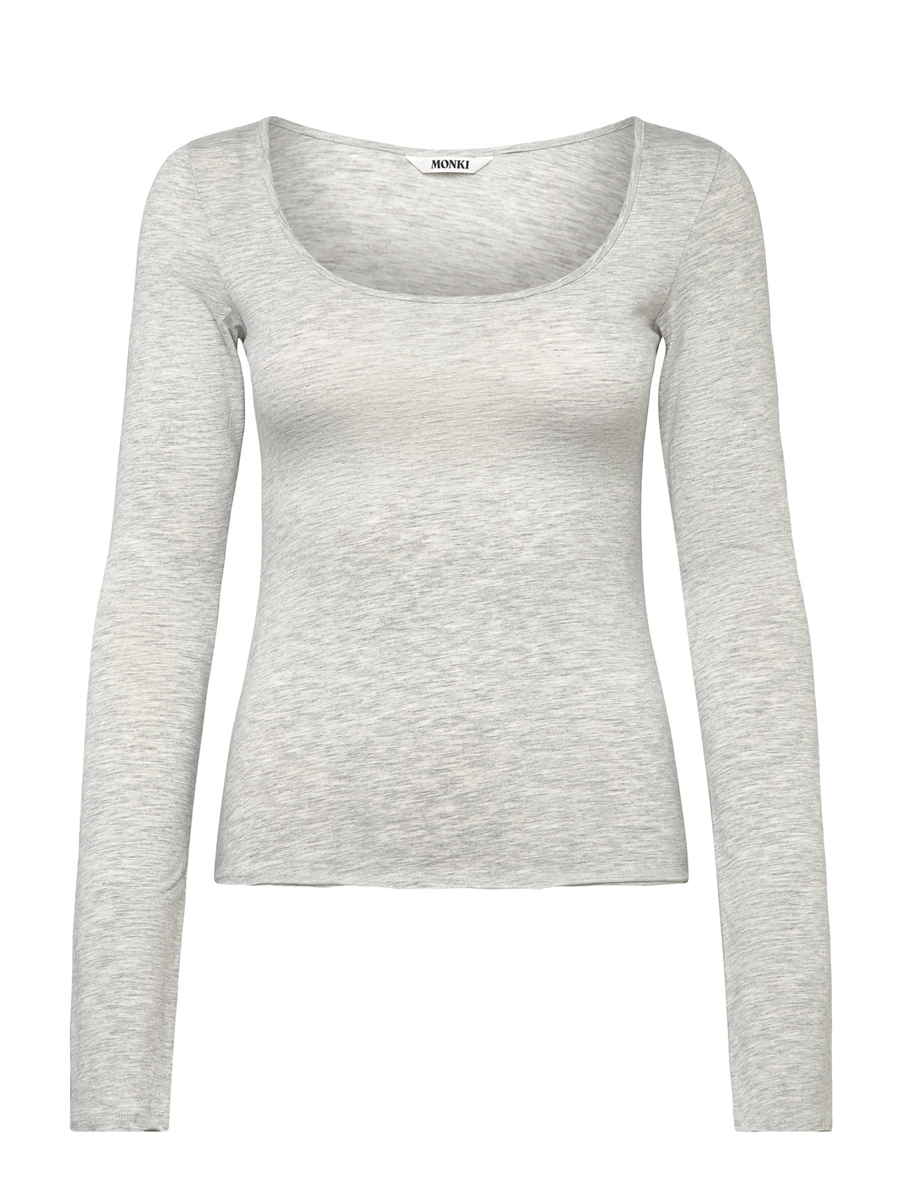 Monki Long-Sleeved Slim Fit Scoop Neck Top, M, Grey, T-Shirts & Toppe > Langærmede, Dame