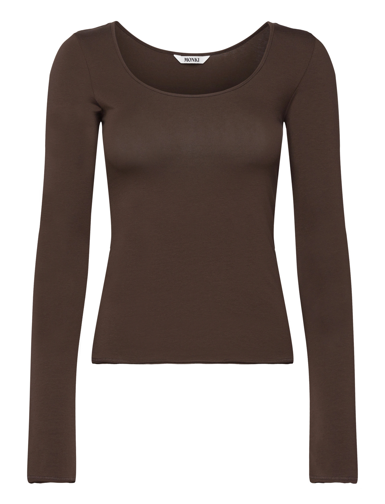 Monki Long-Sleeved Slim Fit Scoop Neck Top, S, Brown, T-Shirts & Toppe > Langærmede, Dame