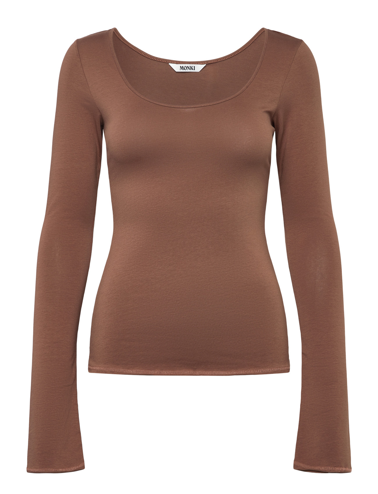 Monki Long-Sleeved Slim Fit Scoop Neck Top, XL, Brown, T-Shirts & Toppe > Langærmede, Dame