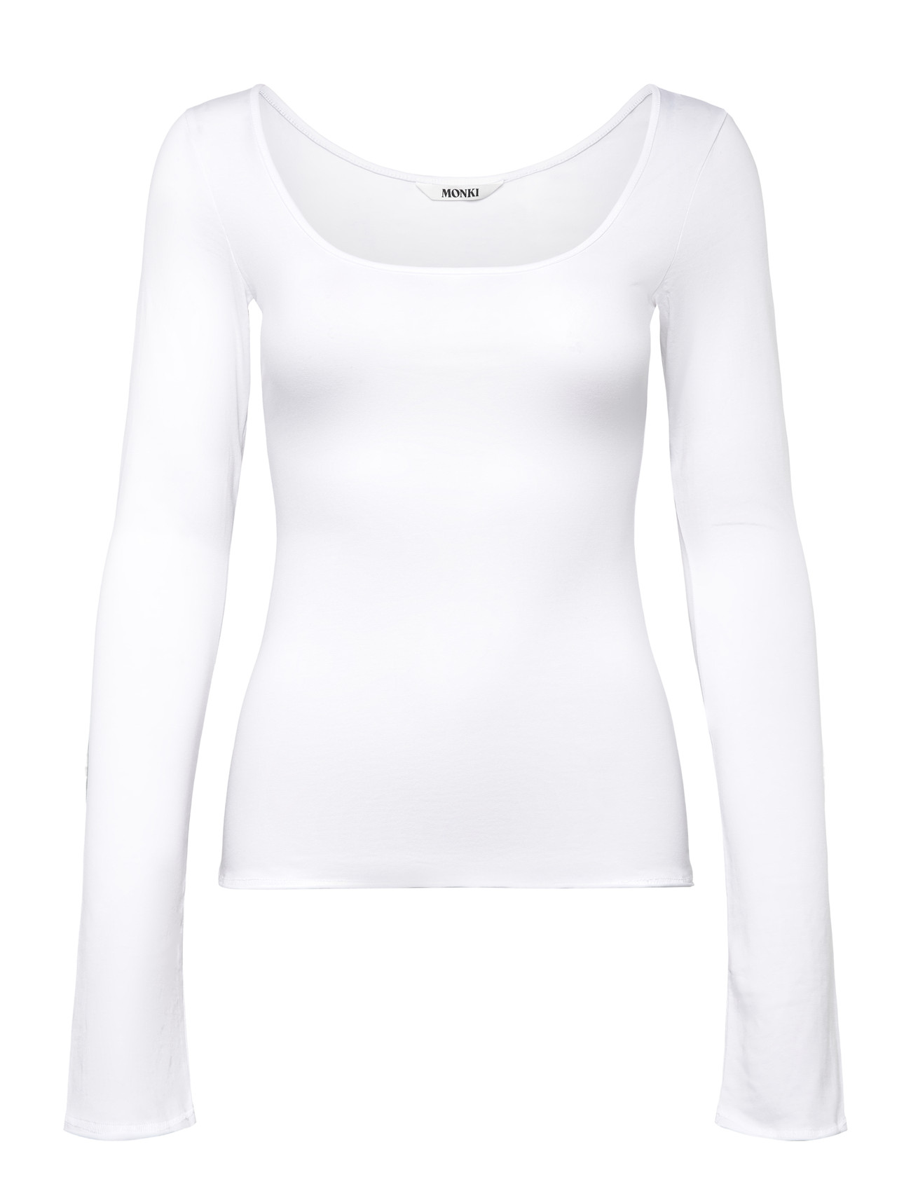 Monki Long-Sleeved Slim Fit Scoop Neck Top, XL, White, T-Shirts & Toppe > Langærmede, Dame