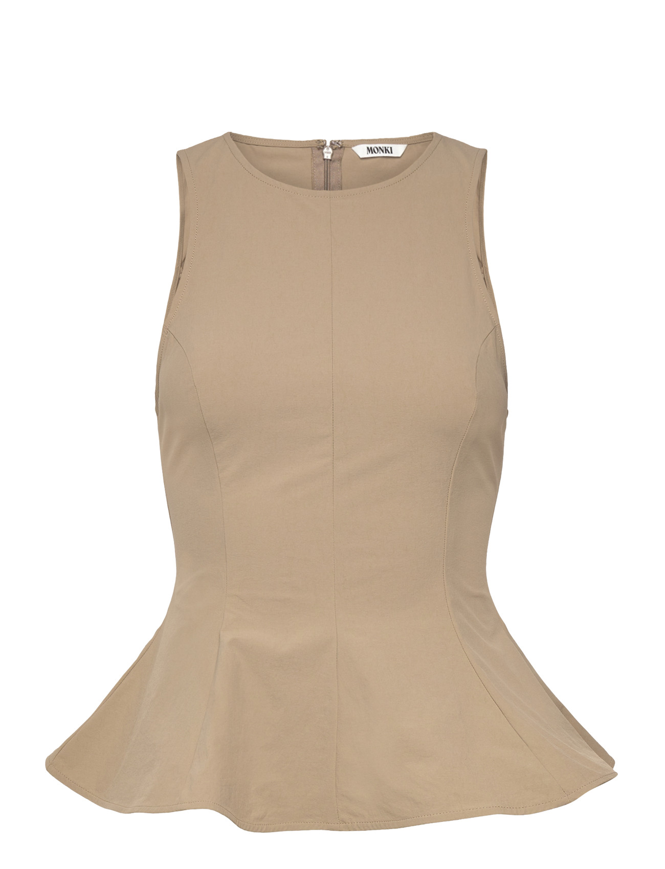 Monki Fitted Nylon Peplum Top, 36, Beige, Bluser > Uden Ærmer, Dame