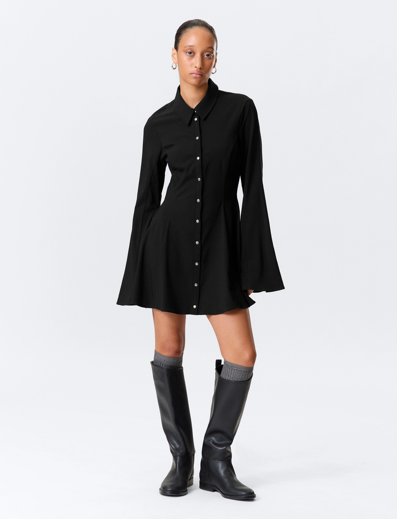 Monki Flouncy Mini Shirt Dress, 34, Black, Kjoler > Kort Kjole, Dame