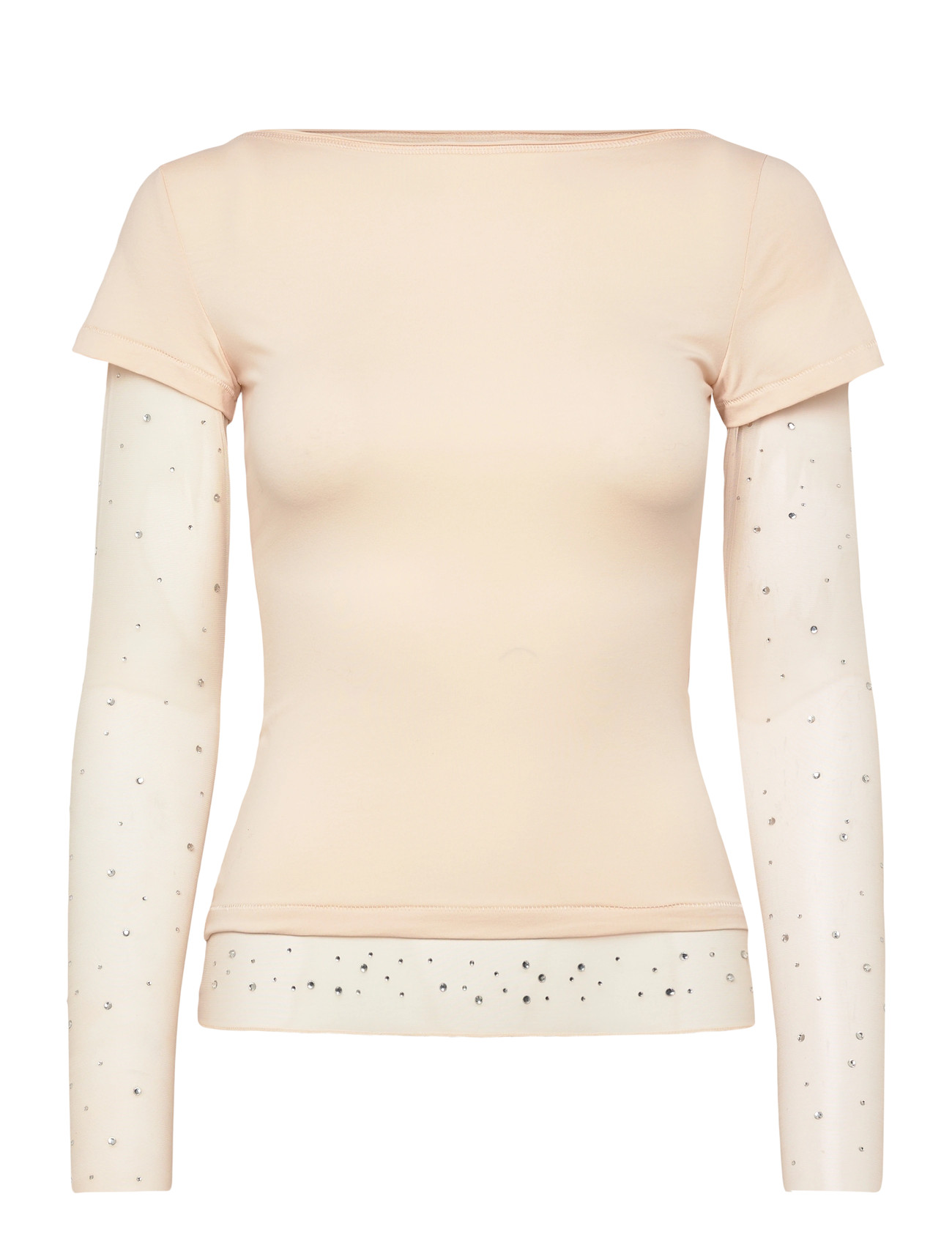 Monki Double Sleeve T-Shirt, M, Beige, T-Shirts & Toppe > Kortærmede, Dame