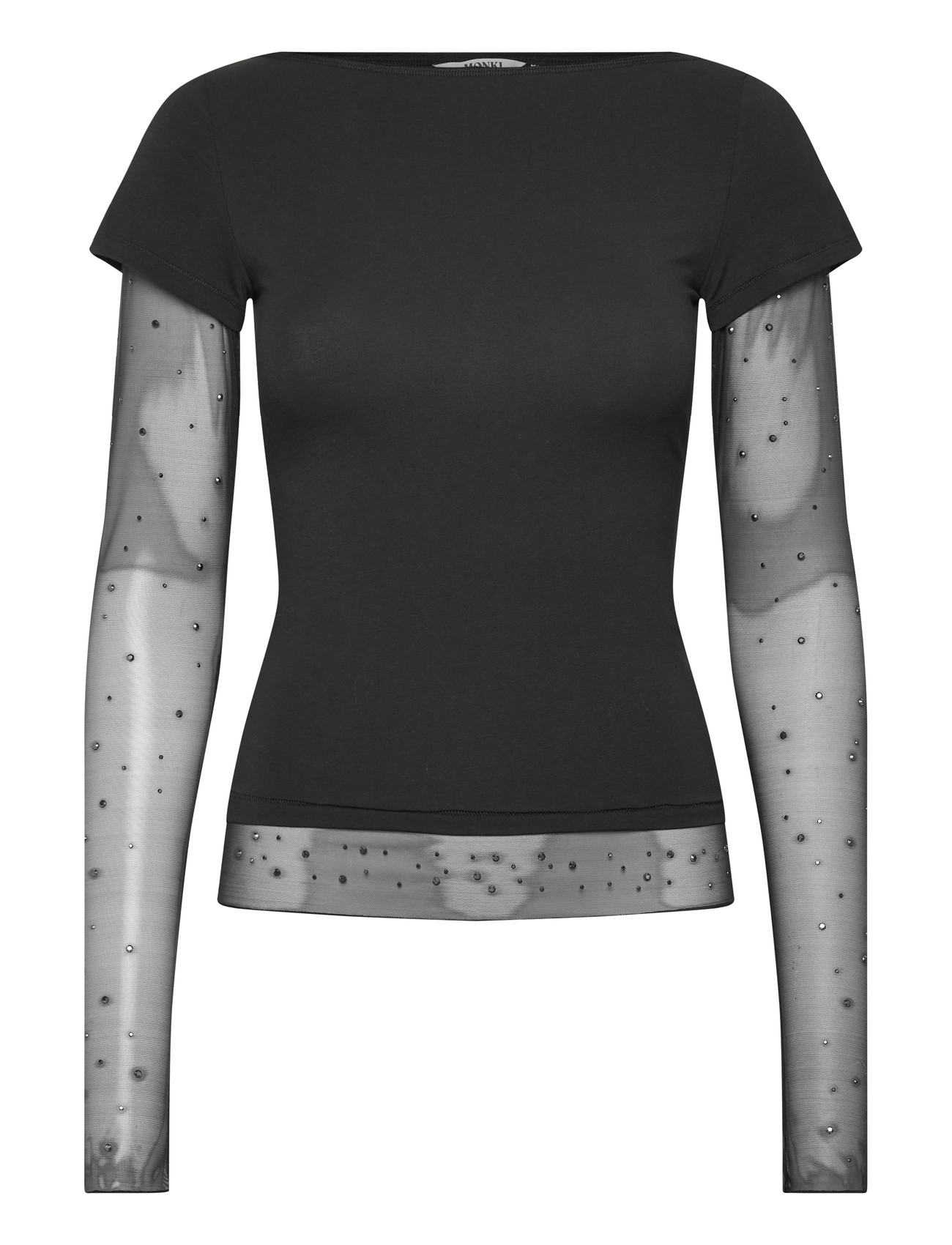 Monki Double Sleeve T-Shirt, S, Black, T-Shirts & Toppe > Kortærmede, Dame