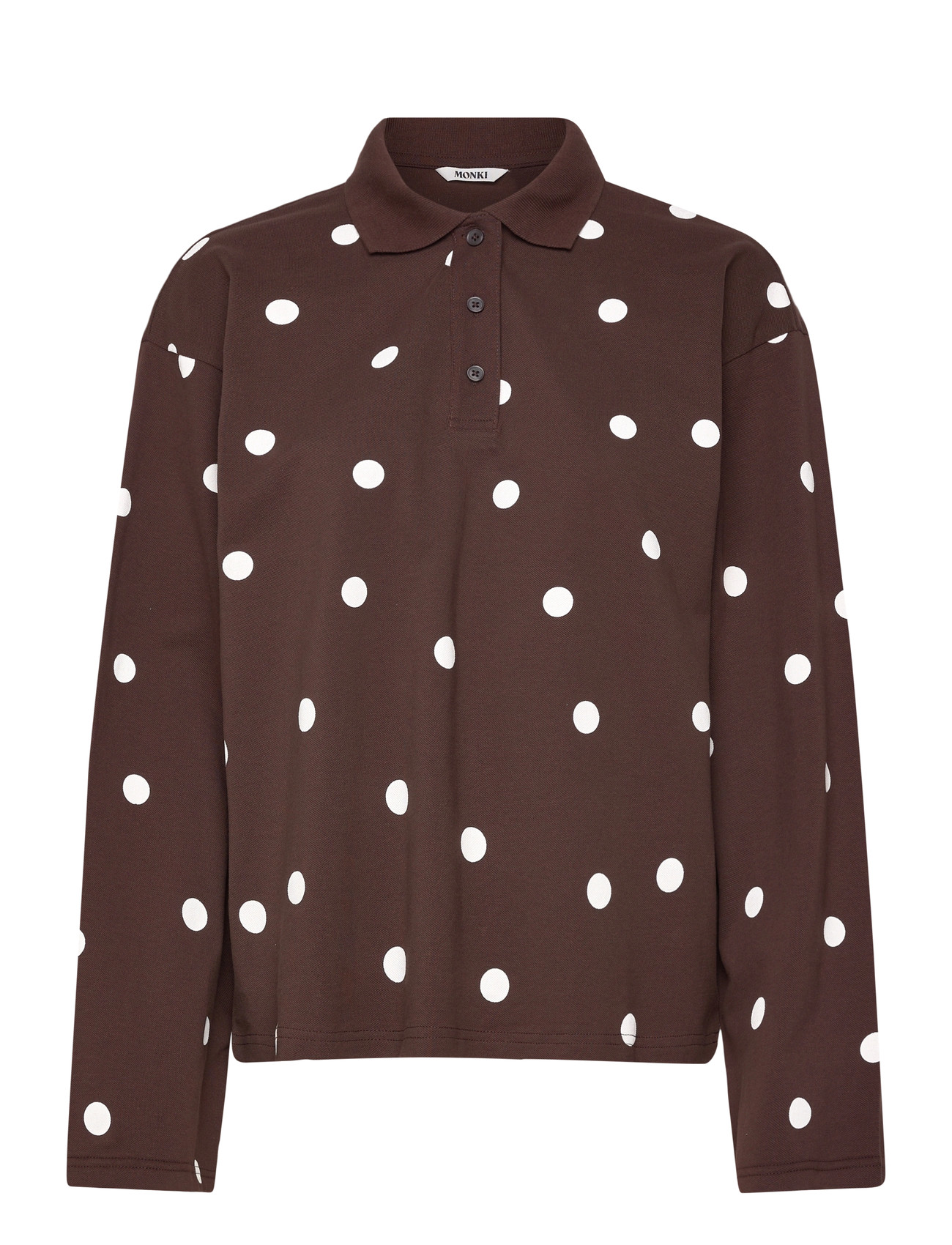 Monki Long-Sleeved Cotton Polo Top, M, Brown, T-Shirts Og Toppe > Poloer, Dame