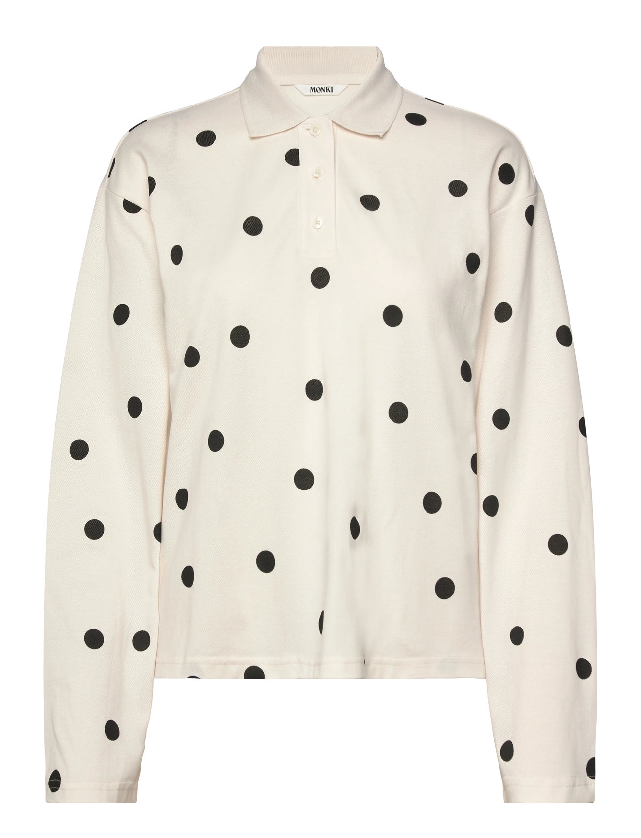 Monki Long-Sleeved Cotton Polo Top, XS, Cream, T-Shirts Og Toppe > Poloer, Dame