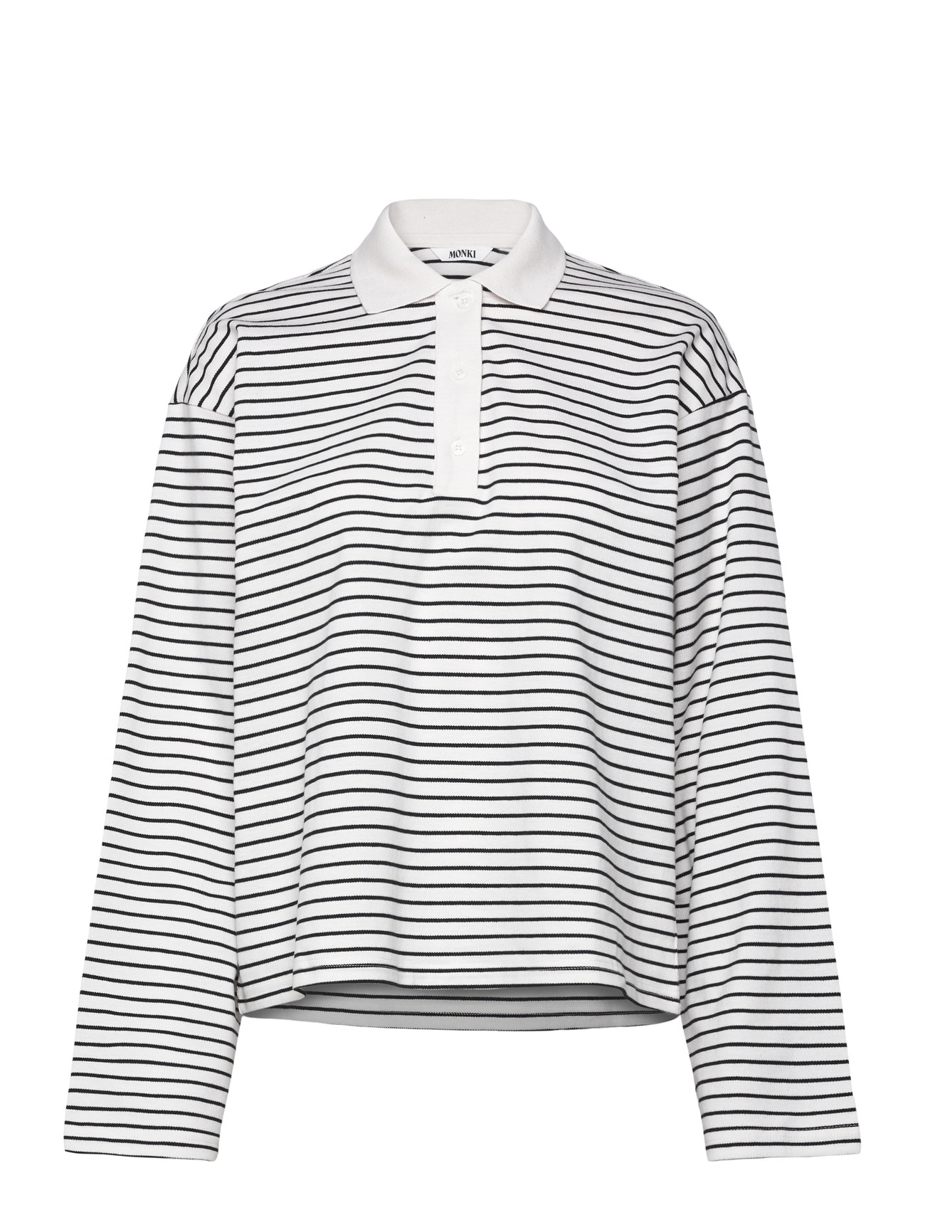 Monki Long-Sleeved Cotton Polo Top, M, White, T-Shirts Og Toppe > Poloer, Dame