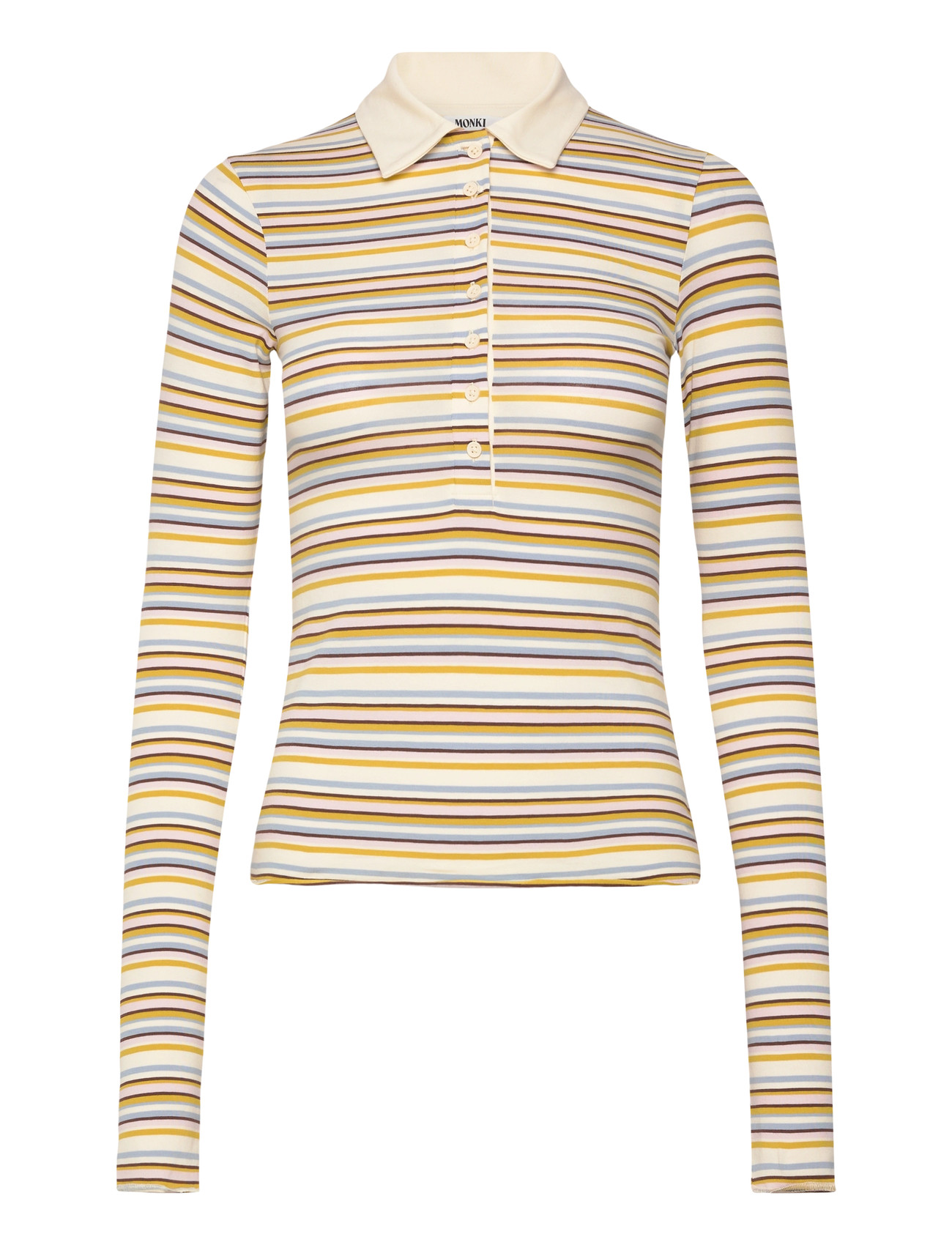 Monki Long-Sleeved Fitted Polo Shirt, XS, Multi/patterned, T-Shirts & Toppe > Langærmede, Dame