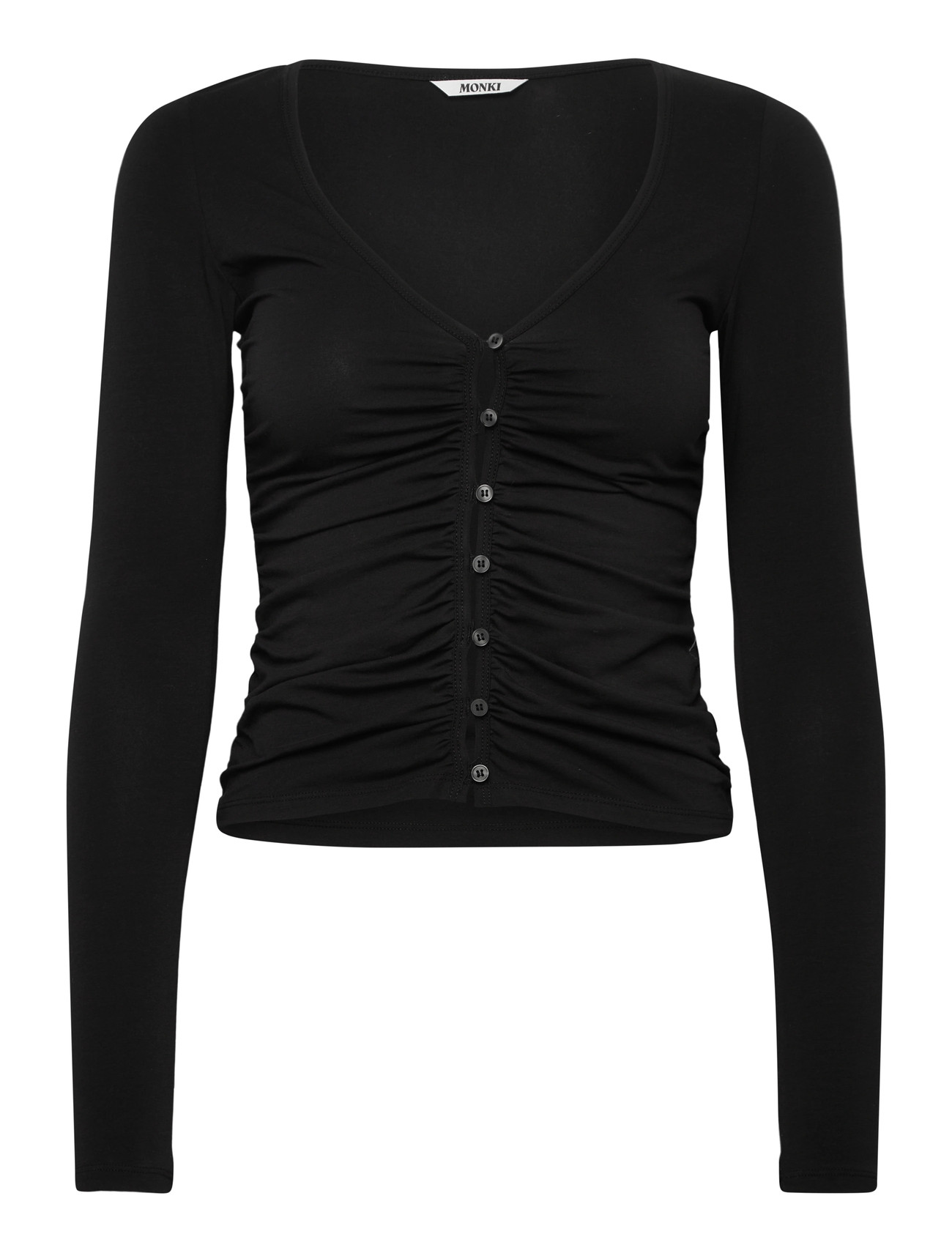 Monki Slim Ruched V-Neck Cardigan, L, Black, Strik > Cardigans, Dame