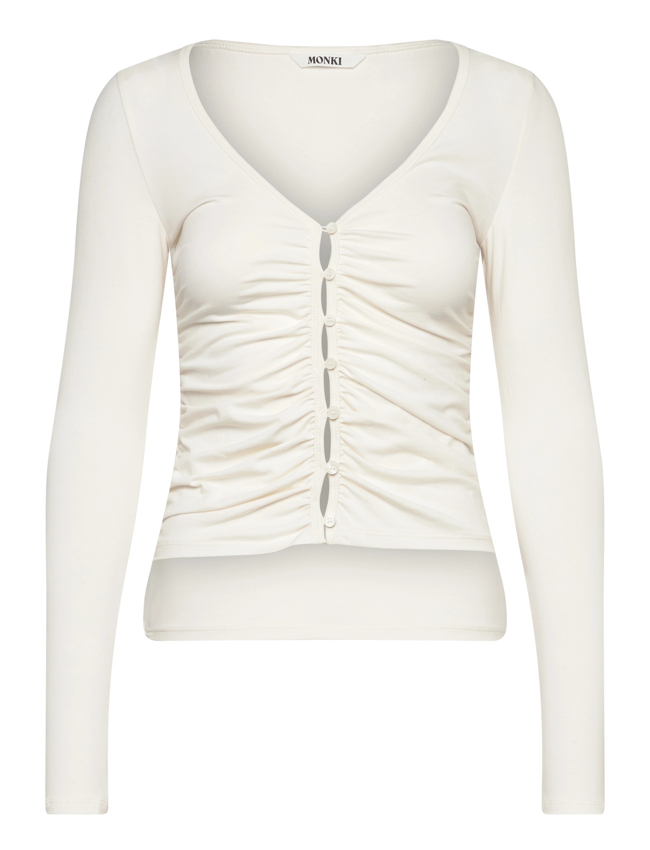 Monki Slim Ruched V-Neck Cardigan, XL, White, Strik > Cardigans, Dame