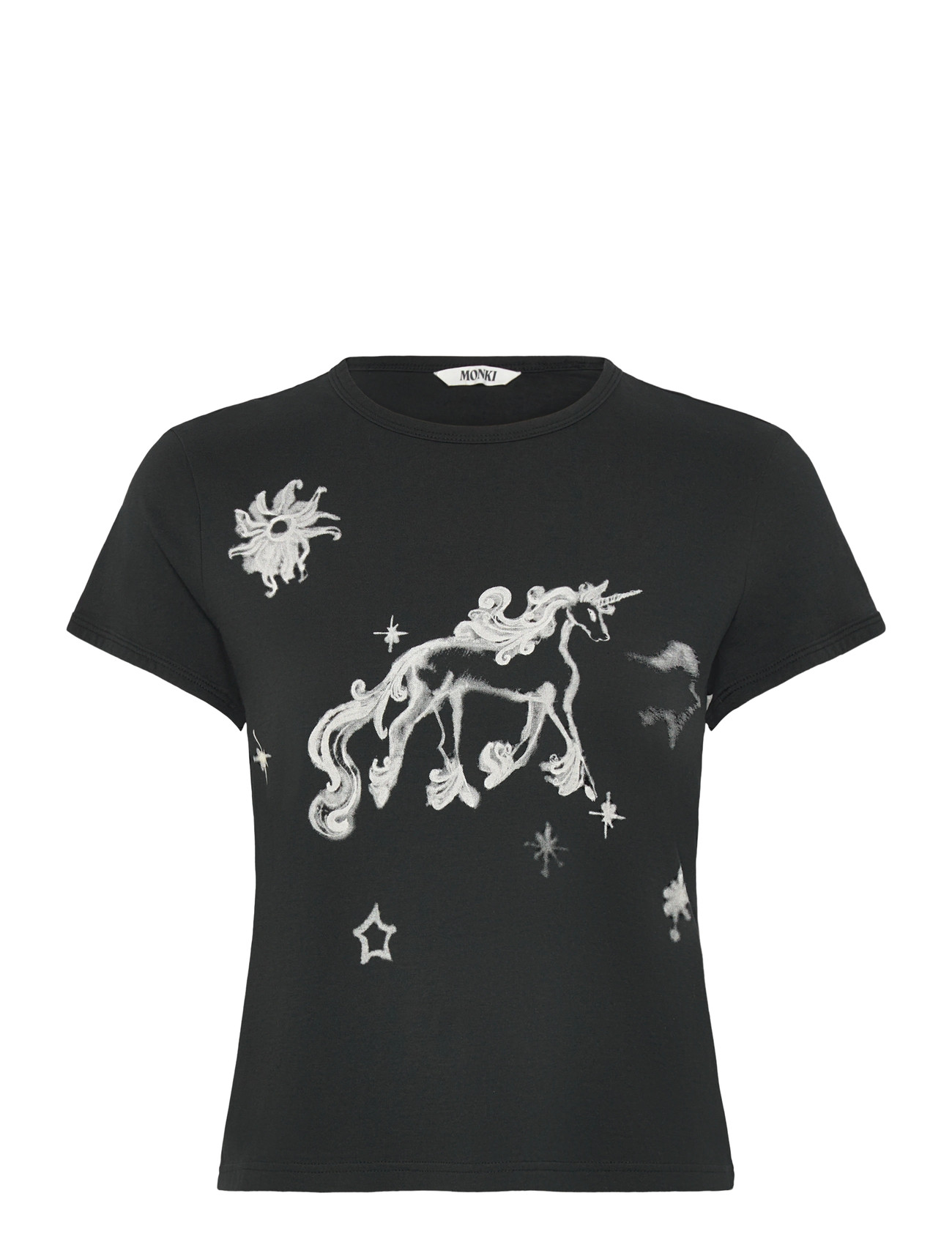 Monki Printed Mini T-Shirt, XS, Black, T-Shirts & Toppe > Kortærmede, Dame