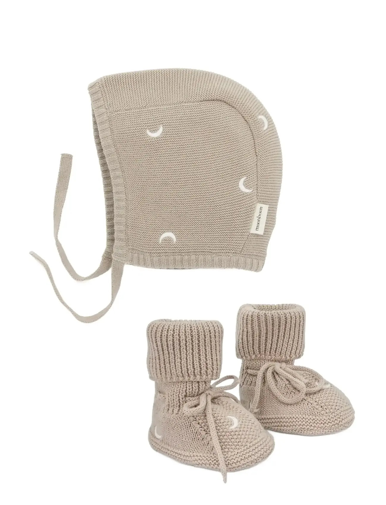 Moonboon Knitted Bonnet And Booties Giftbox, 3-6M(62/68 cm), Beige > Baby Gavesæt, Børn