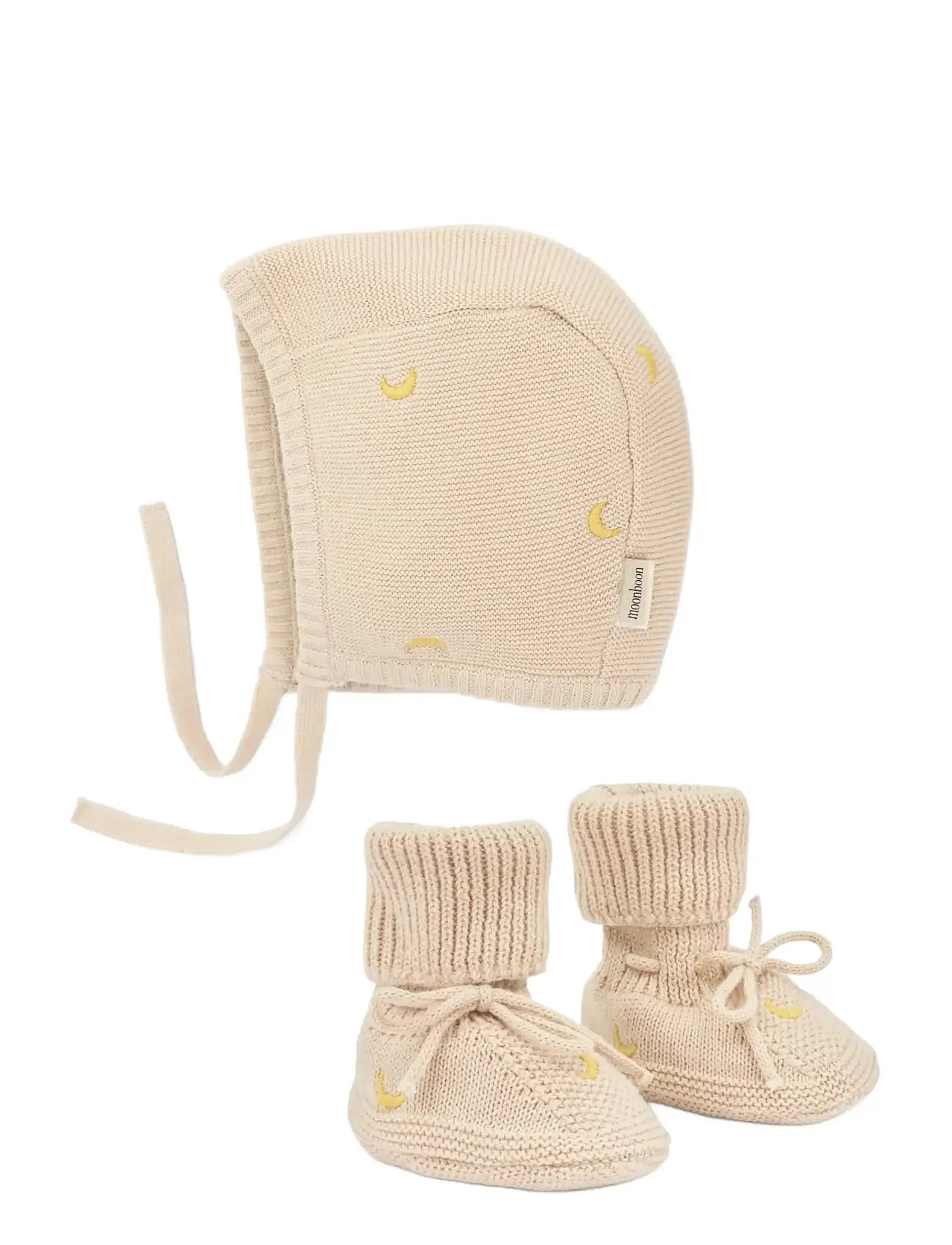 Moonboon Knitted Bonnet And Booties Giftbox, 6-9M(74 cm), Cream > Baby Gavesæt, Børn